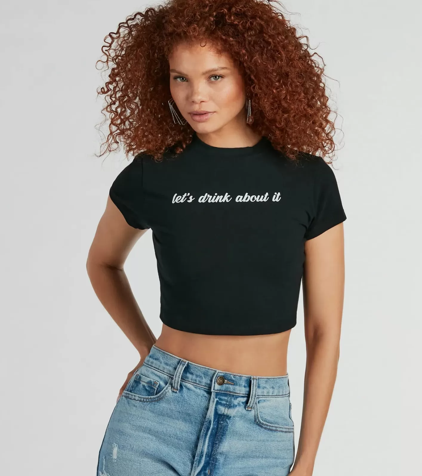 Windsor Let's Drink About It Crop Graphic Tee BLACK Clearance