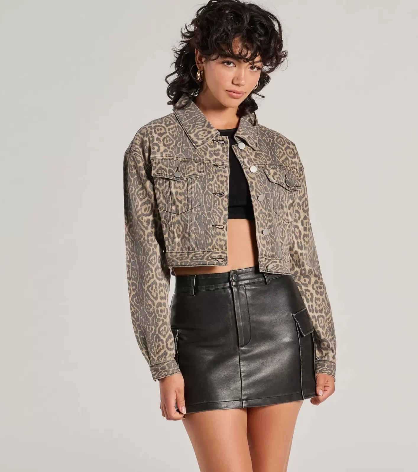 Windsor Level Up Print Denim Trucker Jacket LEOPARD Sale