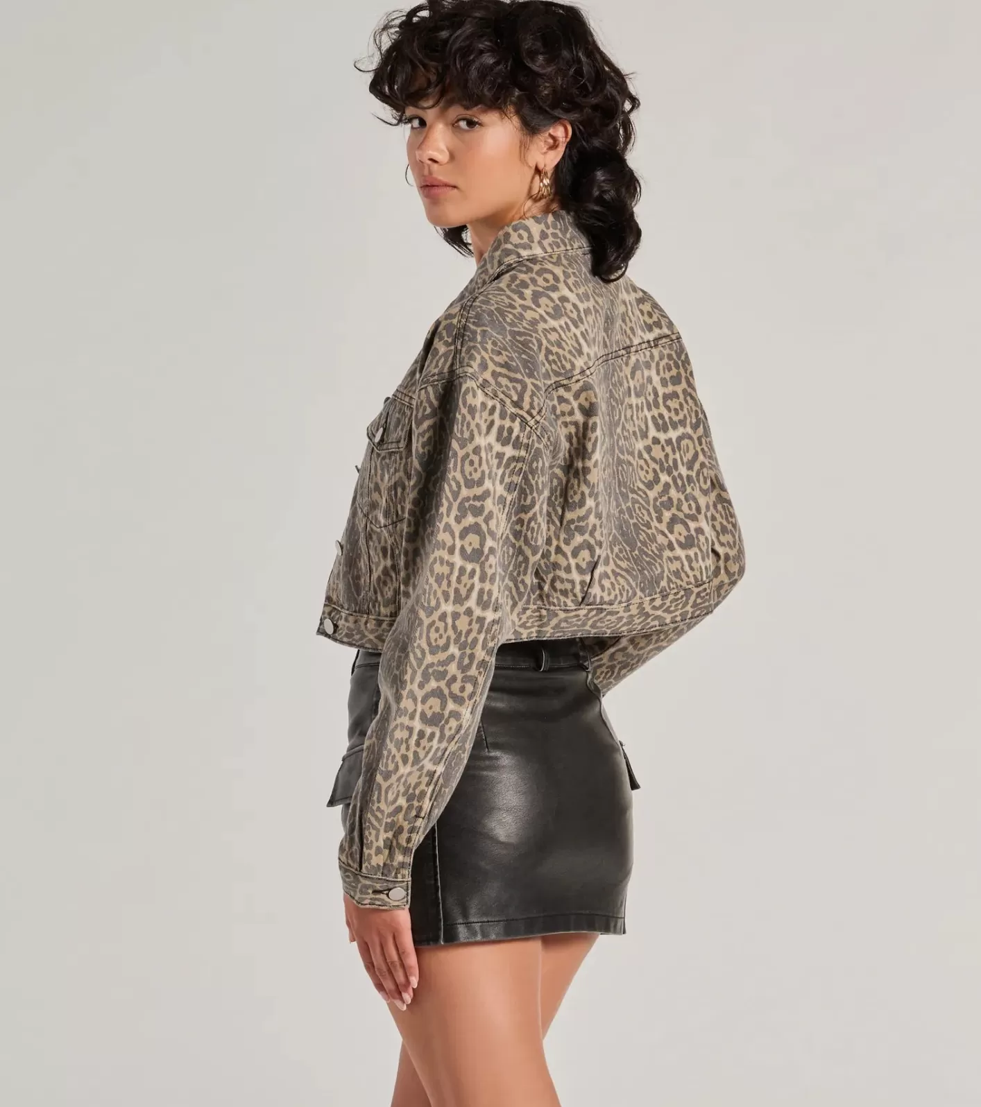 Windsor Level Up Print Denim Trucker Jacket LEOPARD Sale