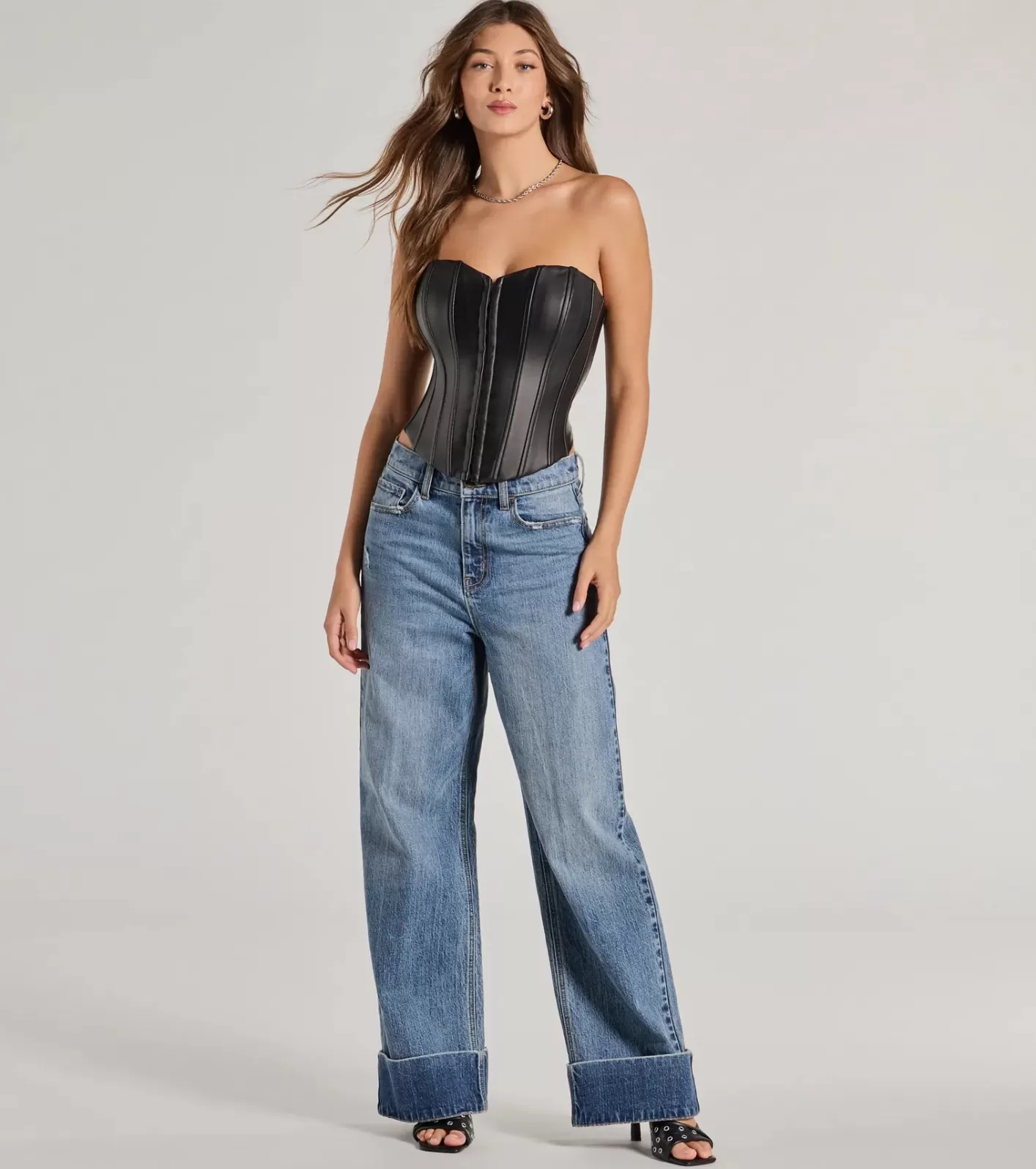 Windsor Level Up Sleek Faux Leather Strapless Corset Top BLACK Discount