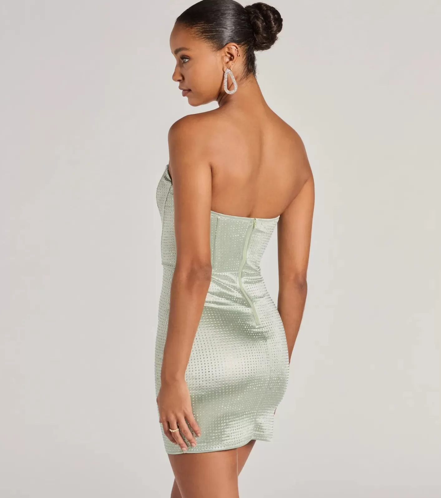 Windsor Lily Strapless Corset Rhinestone Satin Mini Dress SAGE Discount