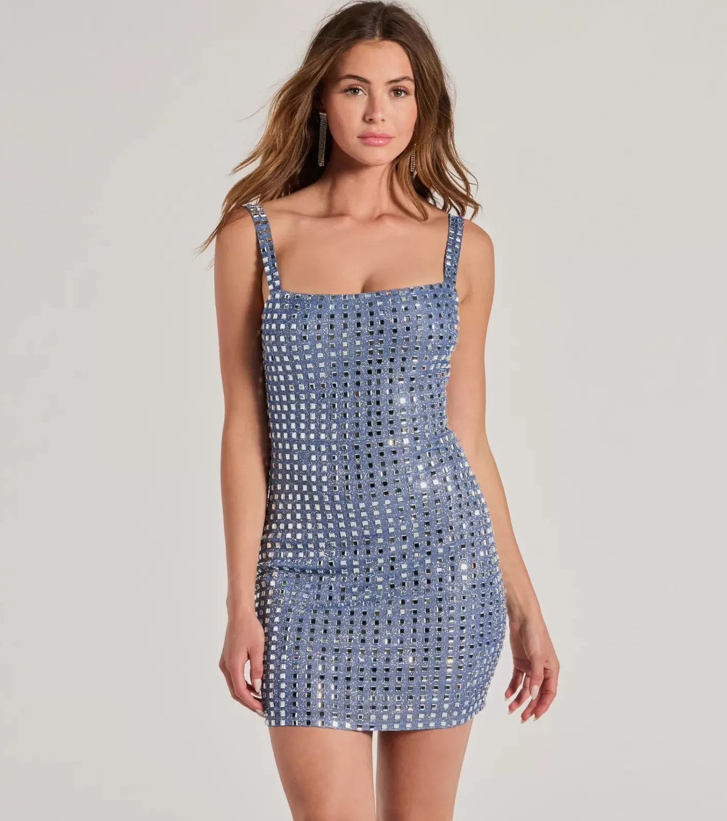 Windsor Lindsey Sleeveless Bodycon Glitter Mirror Party Dress LIGHTBLUE Clearance