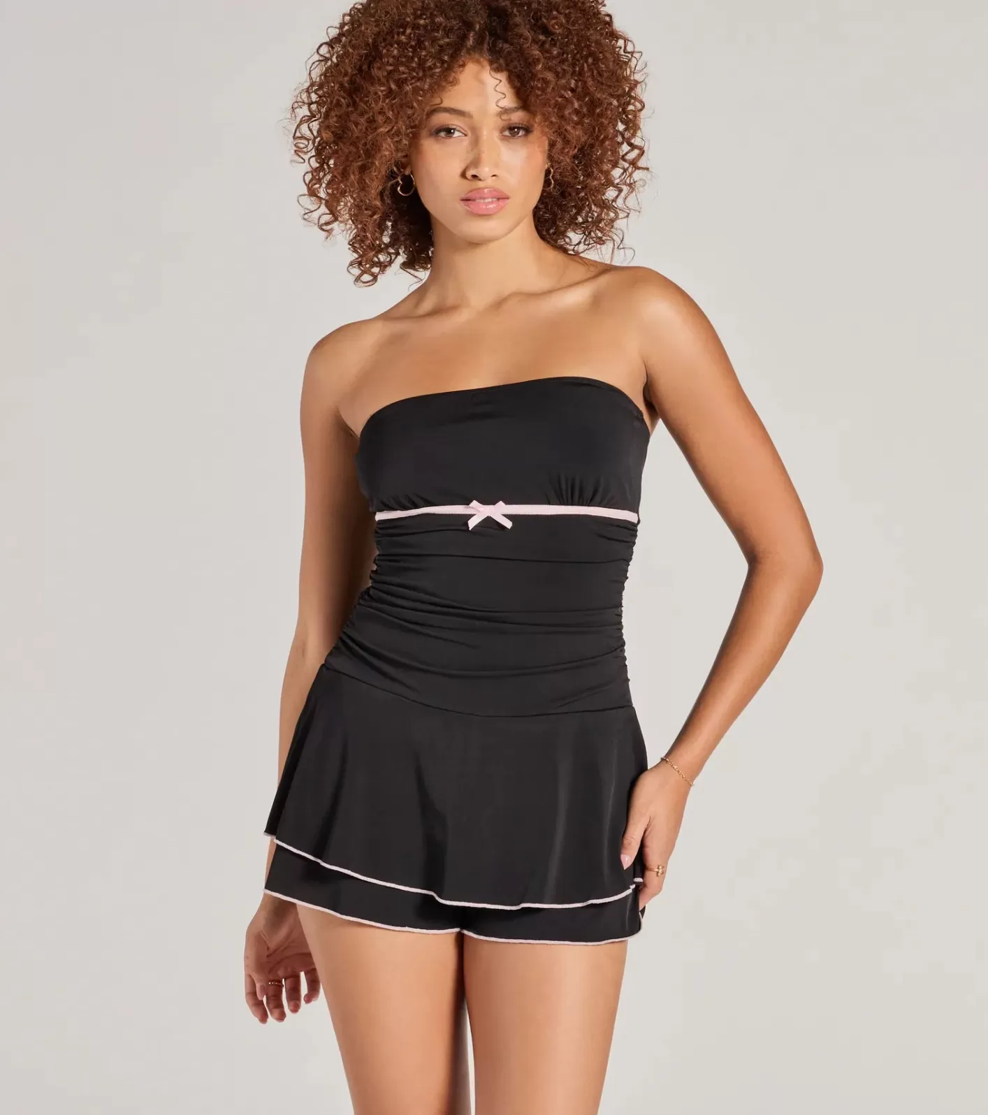 Windsor Little Crush Sleeveless Bow Pleated Romper BLACK Discount