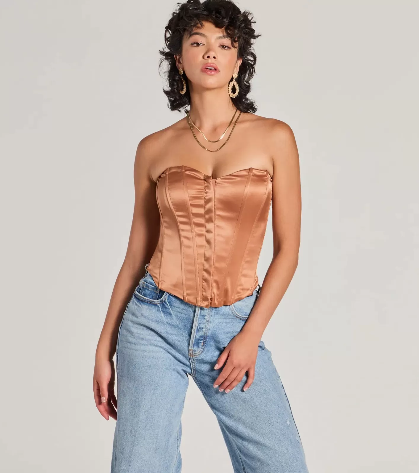 Windsor Looking Fine Strapless Satin Corset Top BROWN Fashion