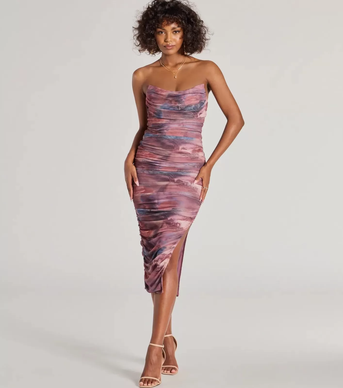 Windsor Luminous Allure Strapless Corset Abstract Midi Dress MAUVE Best