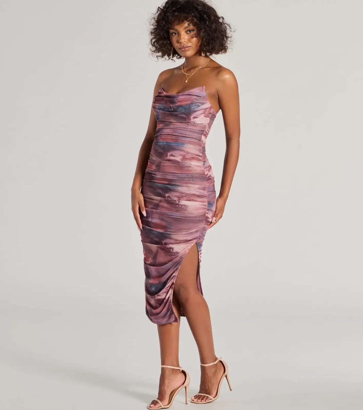 Windsor Luminous Allure Strapless Corset Abstract Midi Dress MAUVE Best