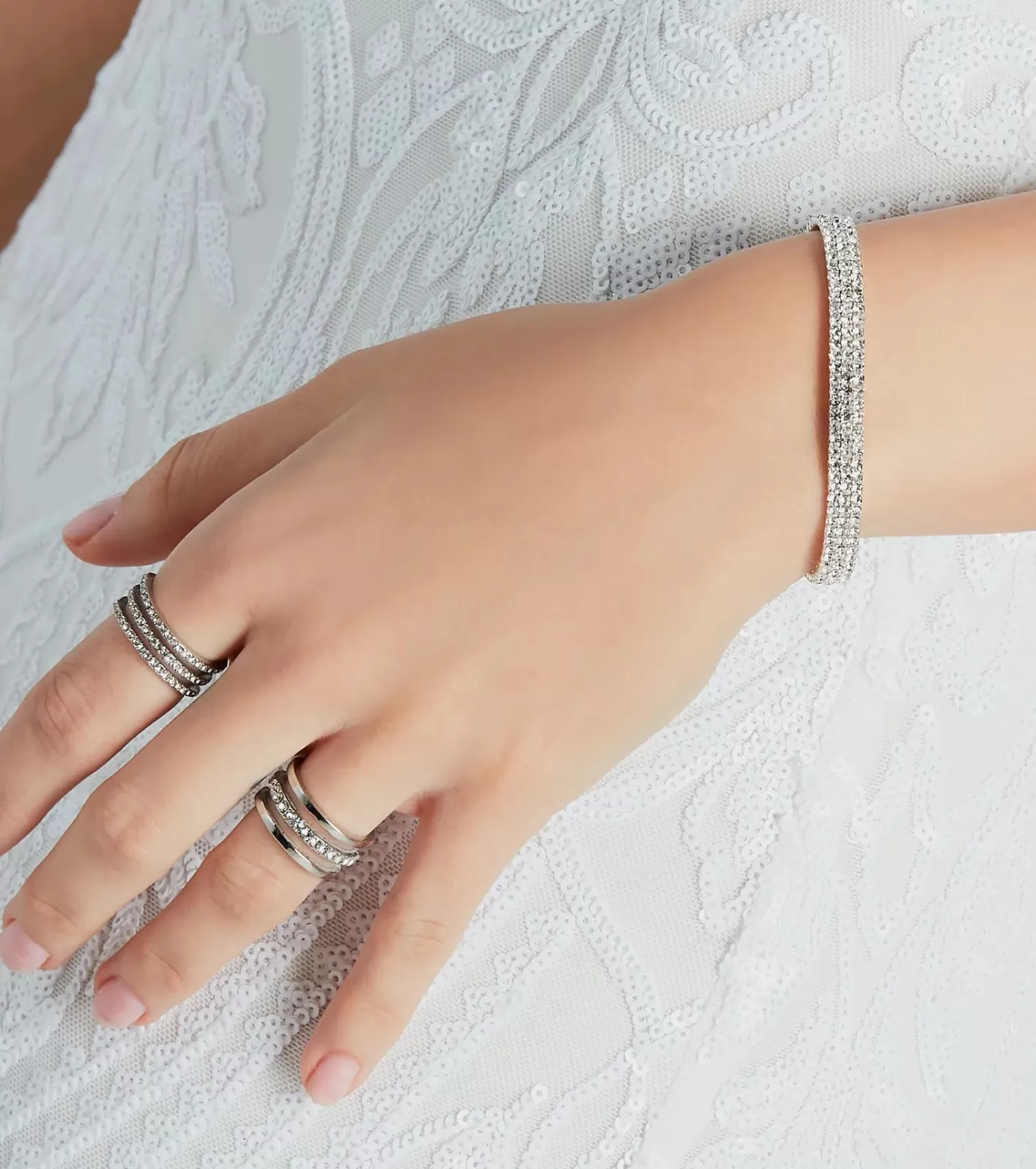 Windsor Luxe Staple Rhinestone Stretch Bracelet SILVER Discount