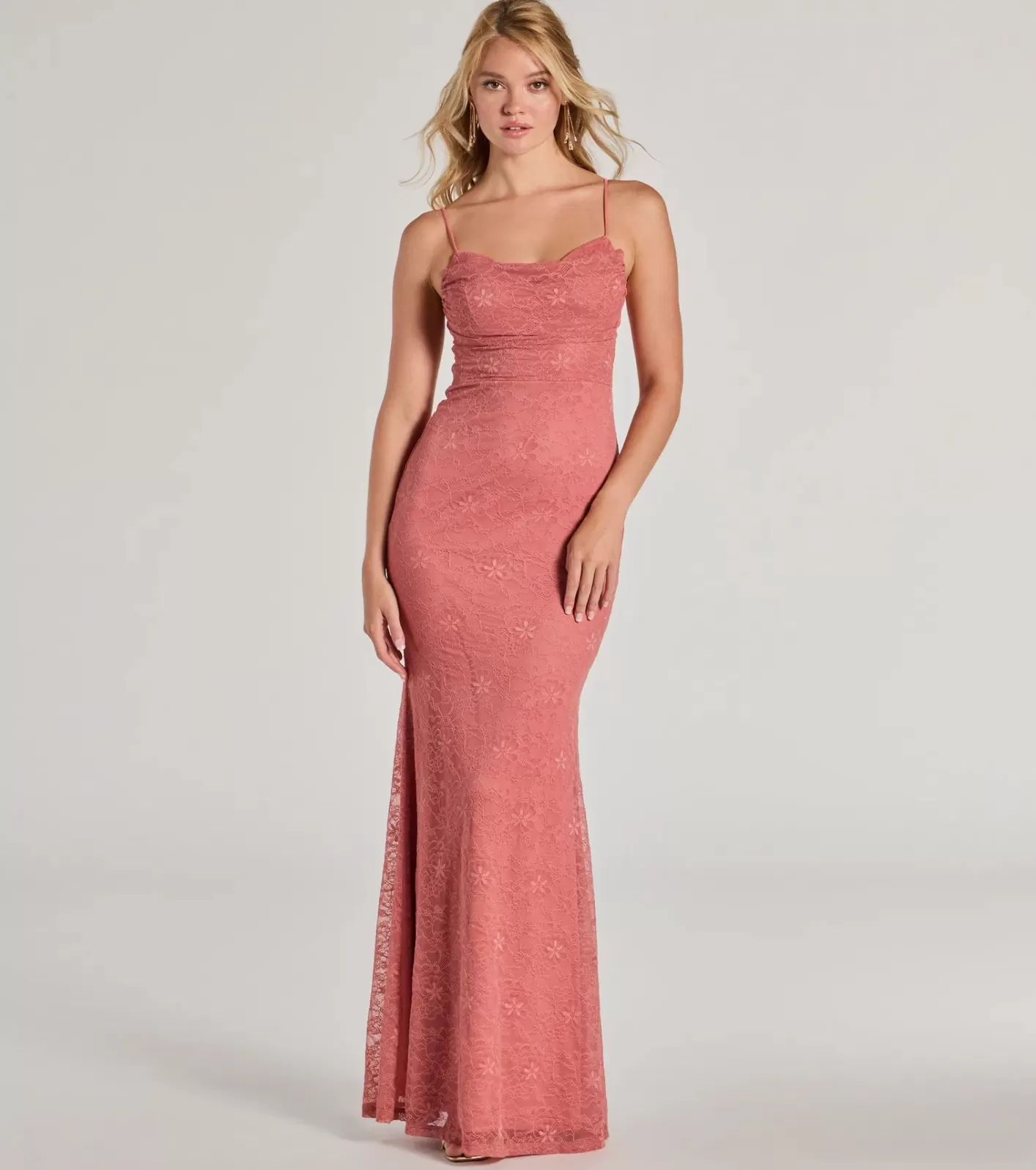 Windsor Lylah Lace Cowl Neck Mermaid Dress ROSE Cheap