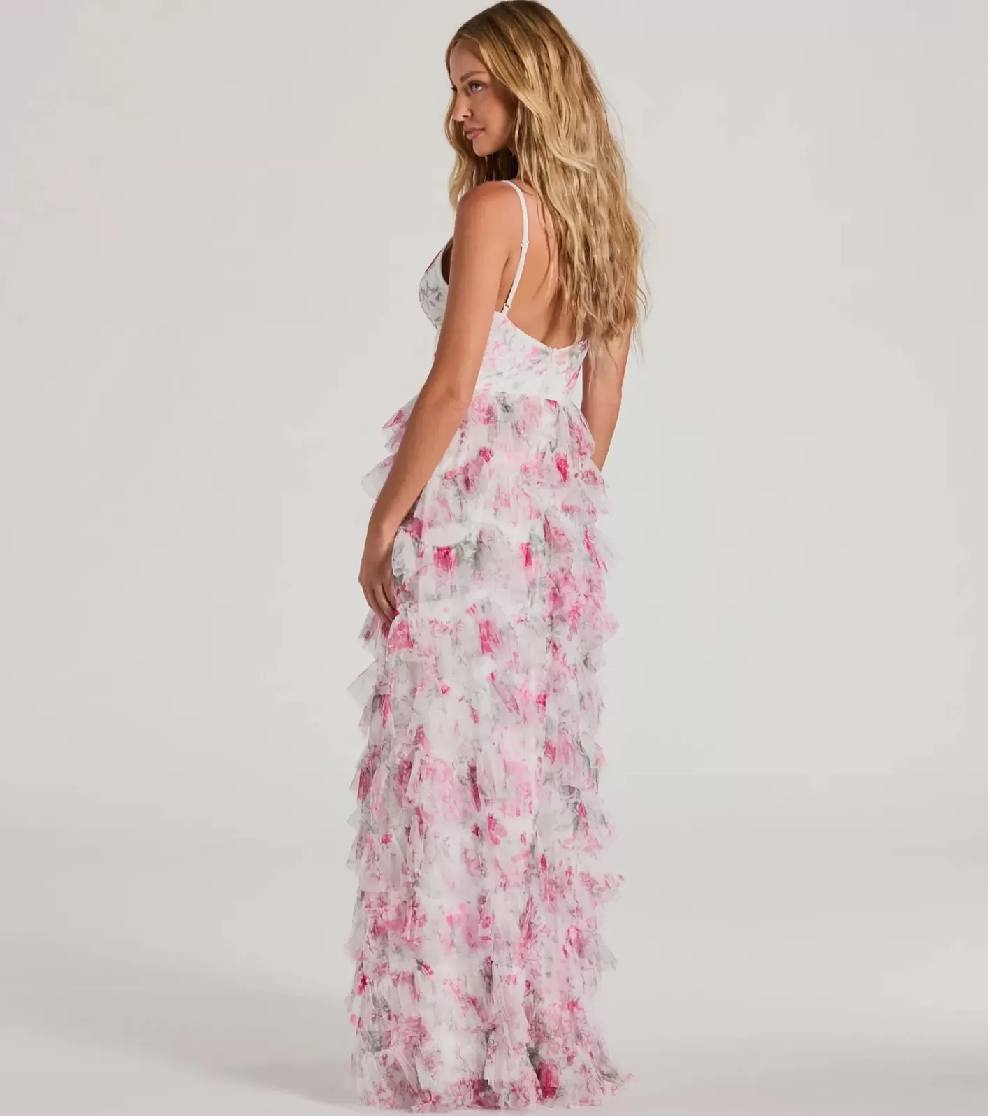 Windsor Maisie V-Neck Ruffle Floral A-Line Formal Dress WHITE Best