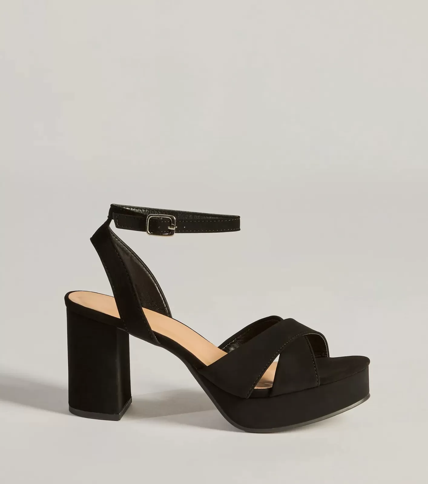 Windsor Major Stunner Criss-Cross Platform Block Heels BLACK Discount