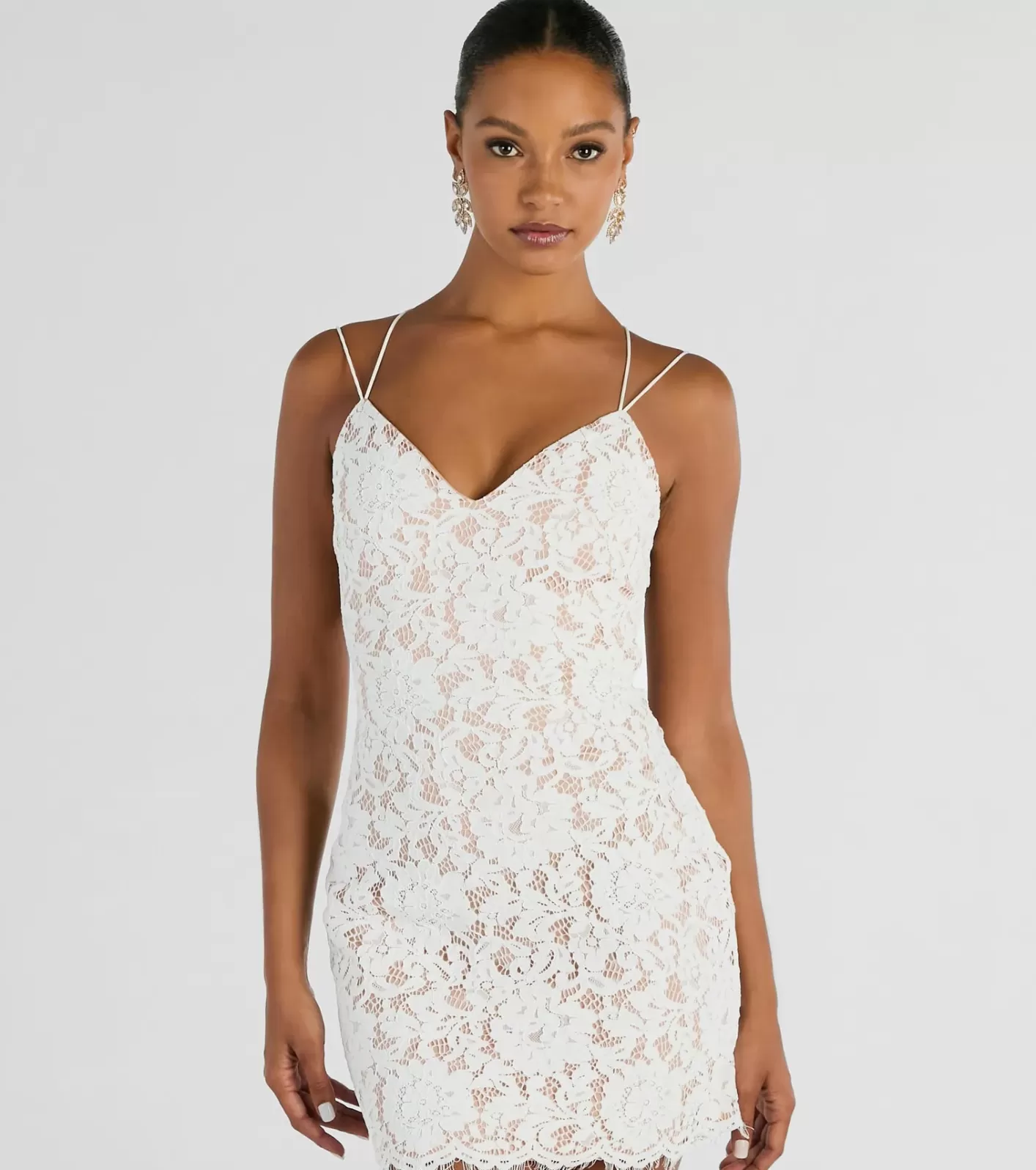 Windsor Major Swoon Strappy Back Lace Mini Dress WHITE Best Sale