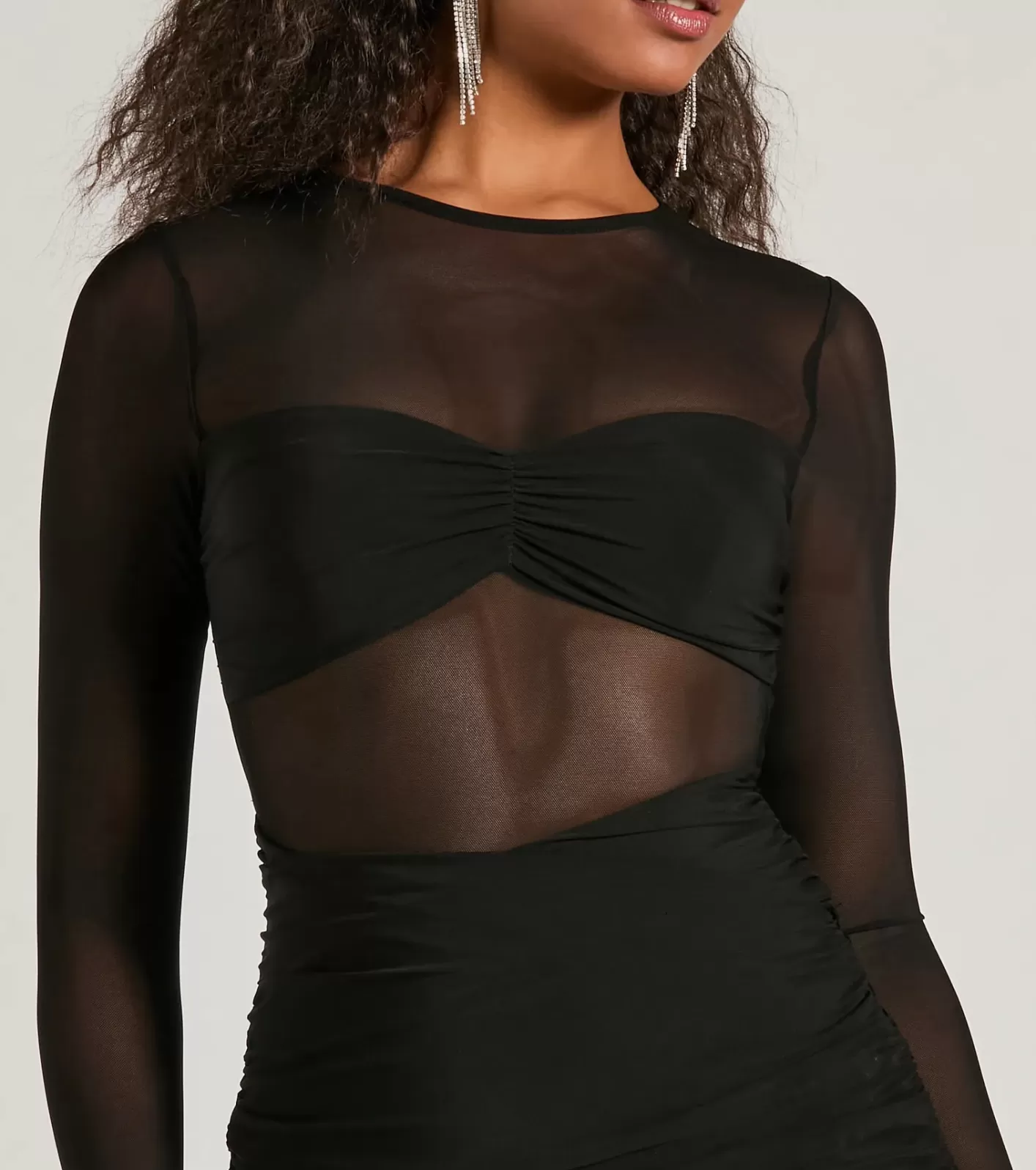 Windsor Major VIP Long Sleeve Sheer Mesh Bodycon Mini Dress BLACK Fashion