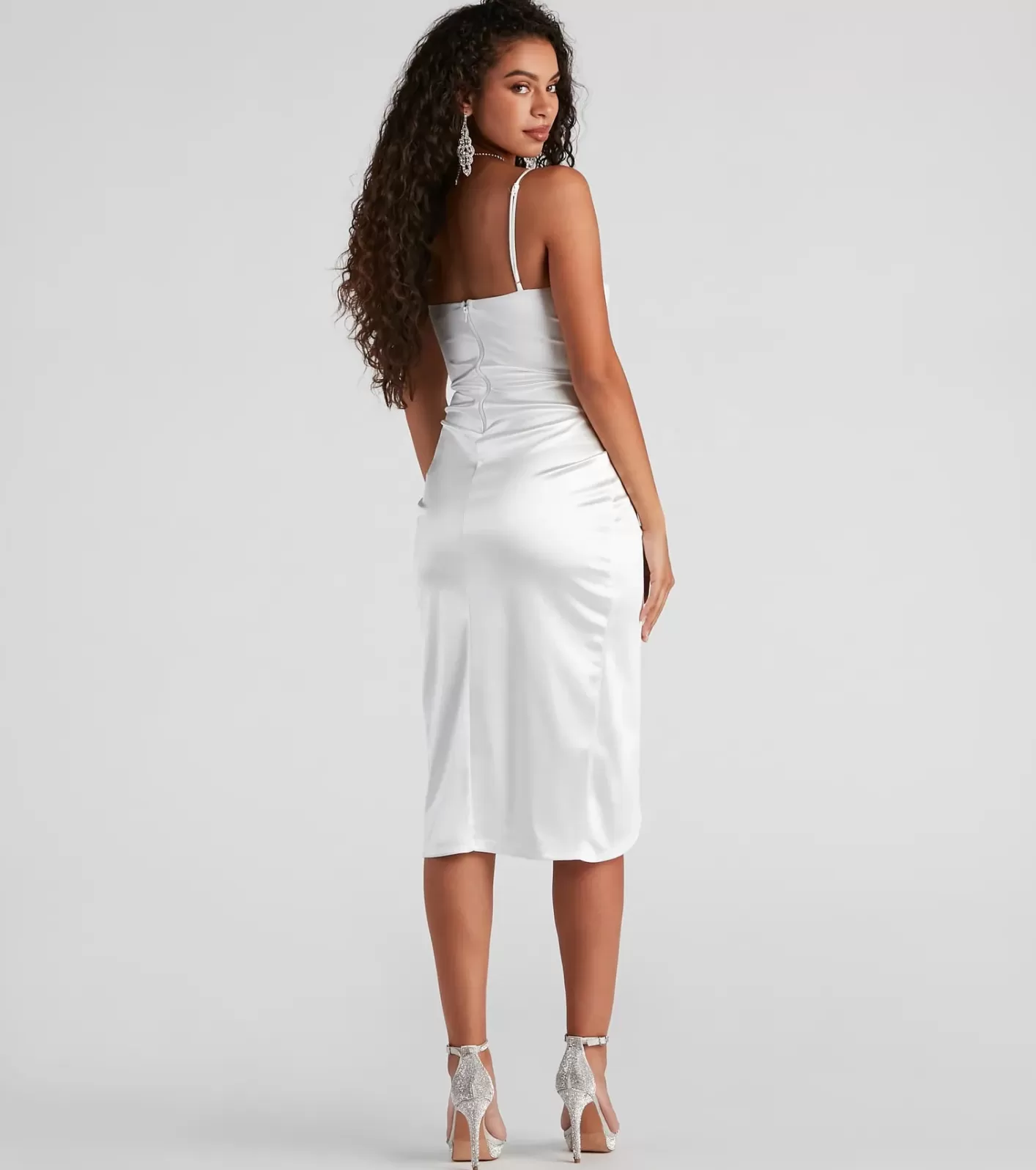 Windsor Margaret Formal Satin Wrap Midi Dress IVORY Clearance