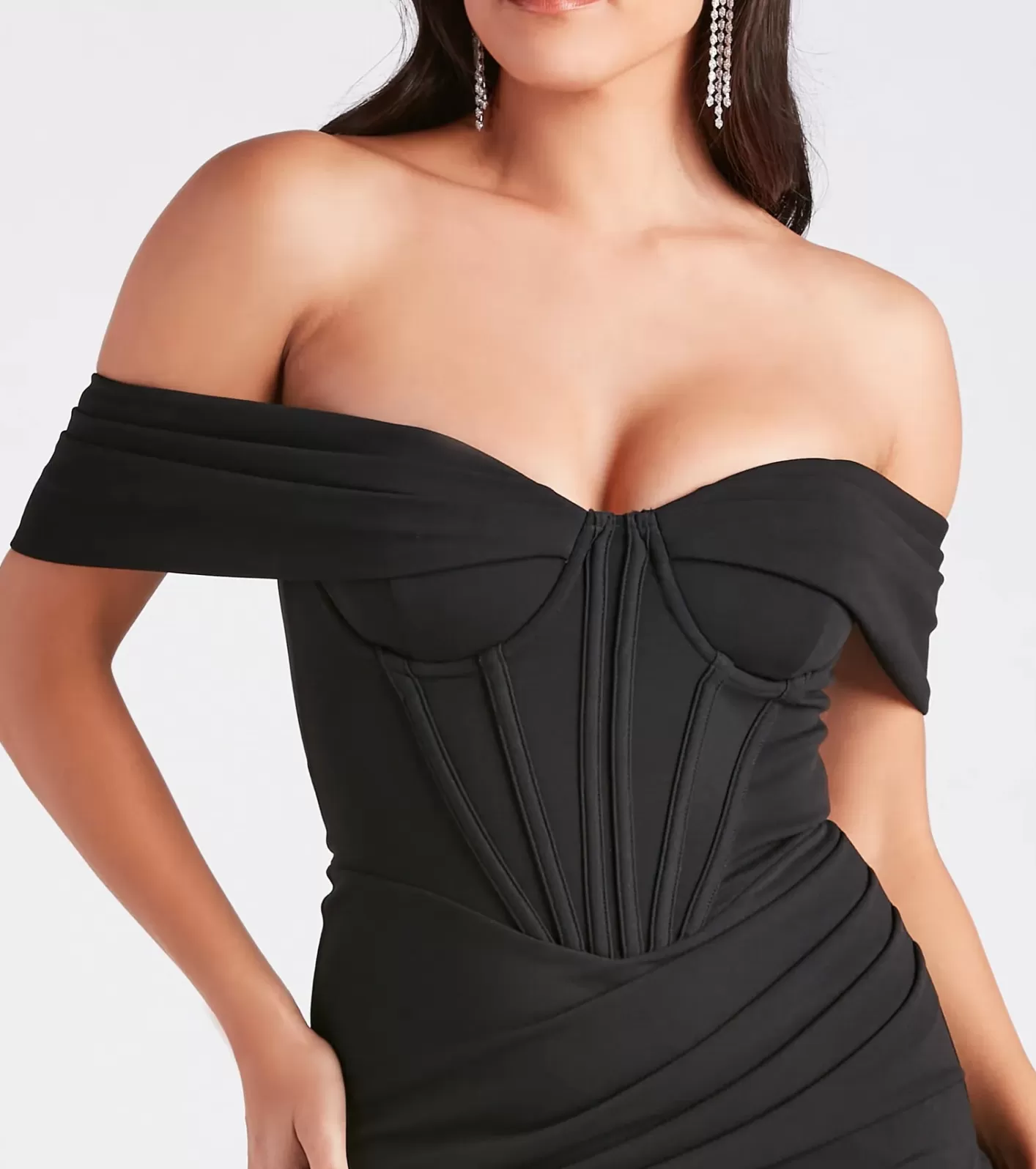 Windsor Marleen Formal Crepe Corset Off-The-Shoulder Dress BLACK Online