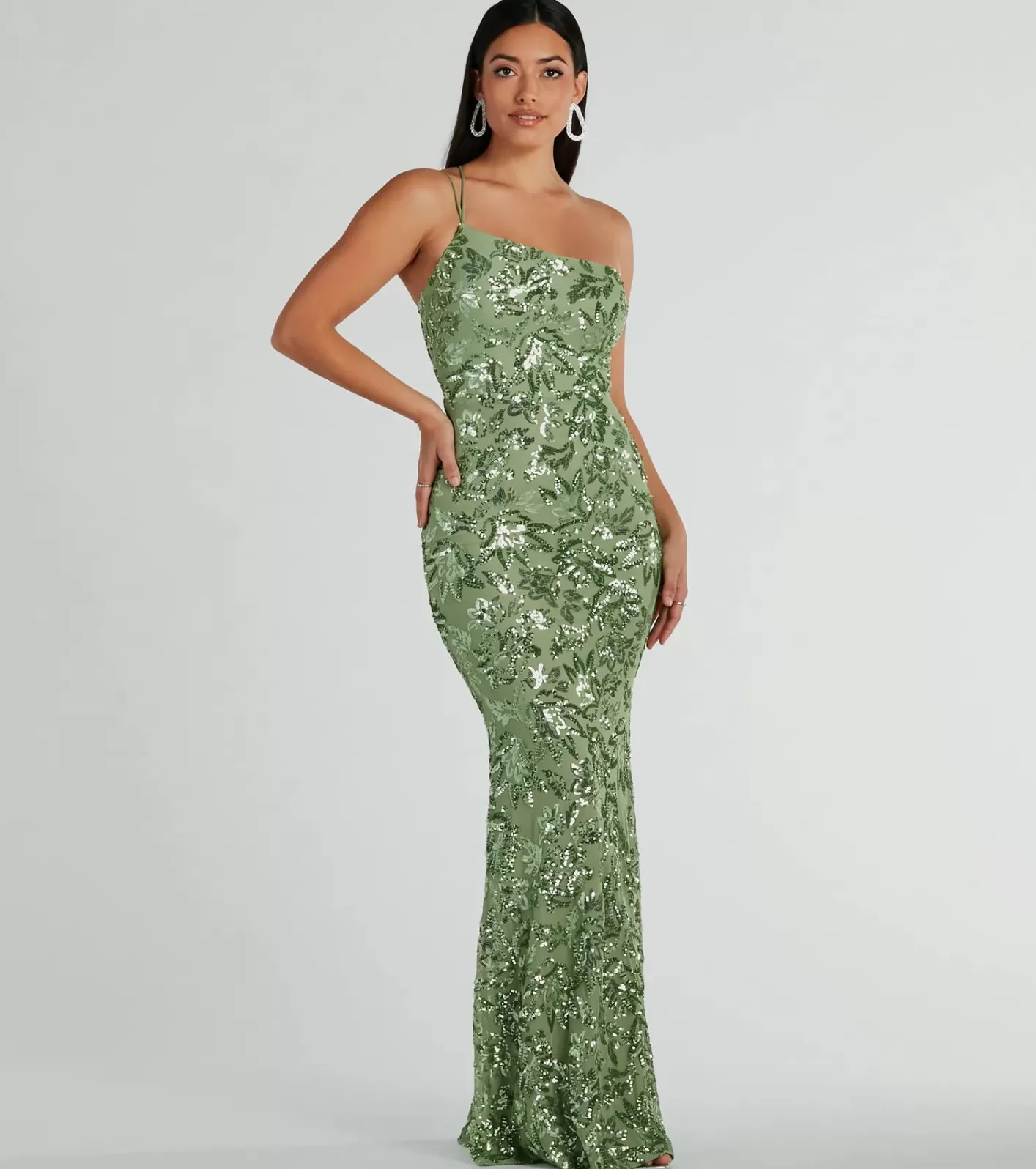 Windsor Meredith One-Shoulder Sequin Formal Dress SAGE Fashion