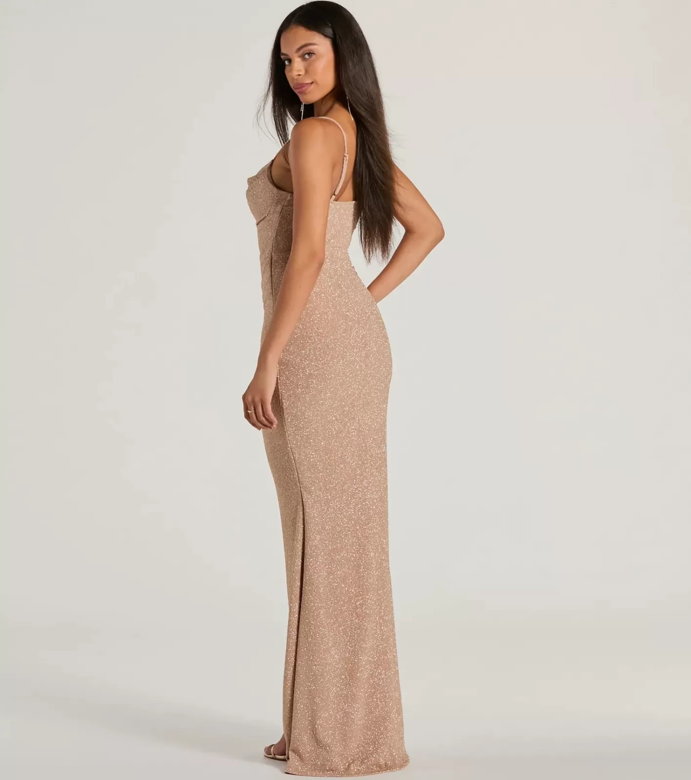 Windsor Mila Cowl Neck Wrap Slit Mermaid Glitter Formal Dress MAUVE New