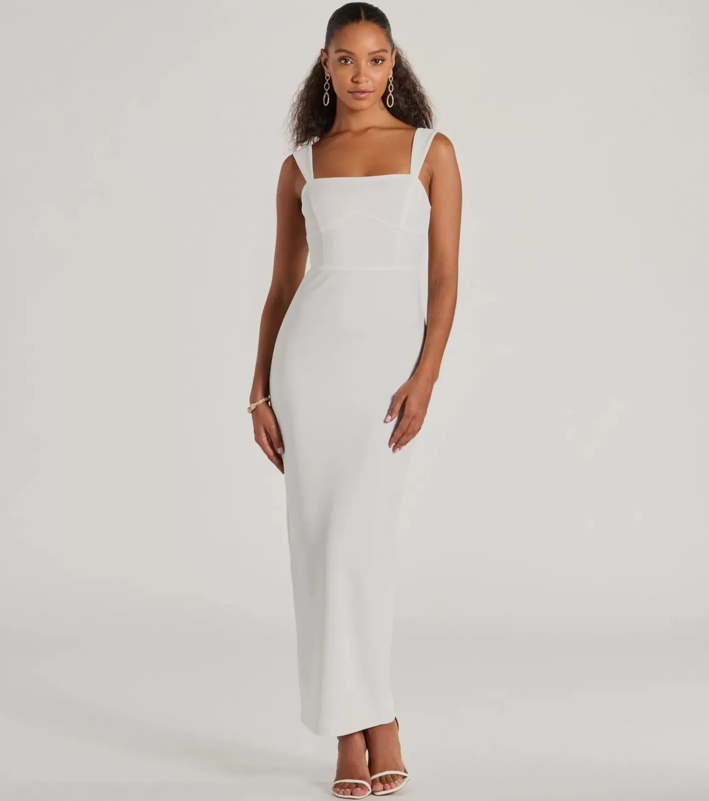 Windsor Monae Sleeveless Slim Long Crepe Formal Dress WHITE Hot
