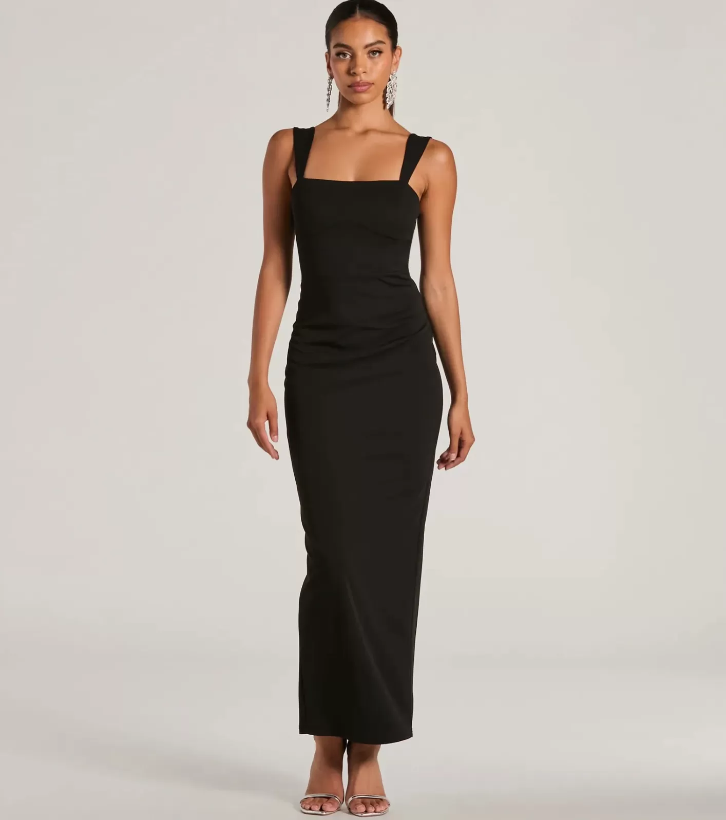 Windsor Monae Sleeveless Slim Long Crepe Formal Dress BLACK Best Sale