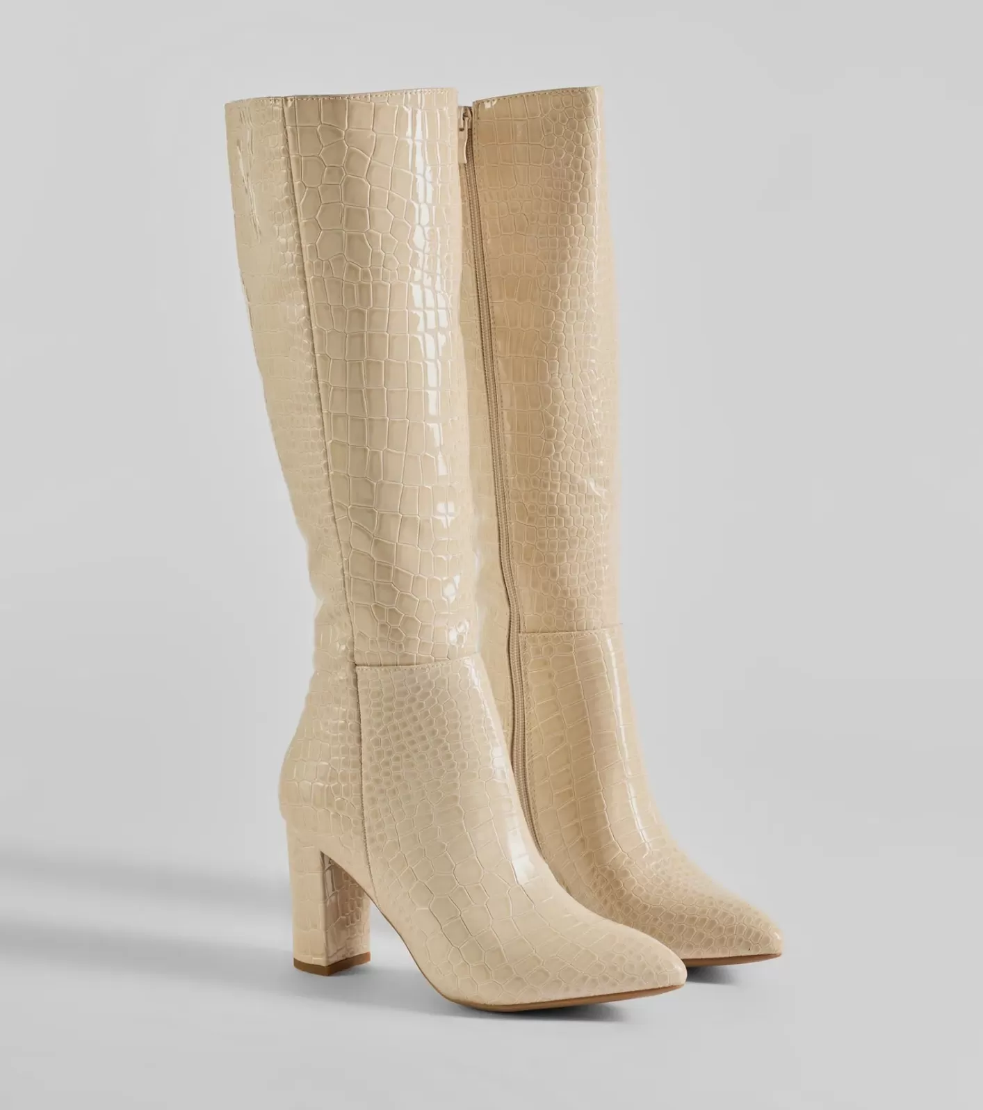 Windsor Must-Have Under The Knee Croc Faux Leather Boots IVORY Discount