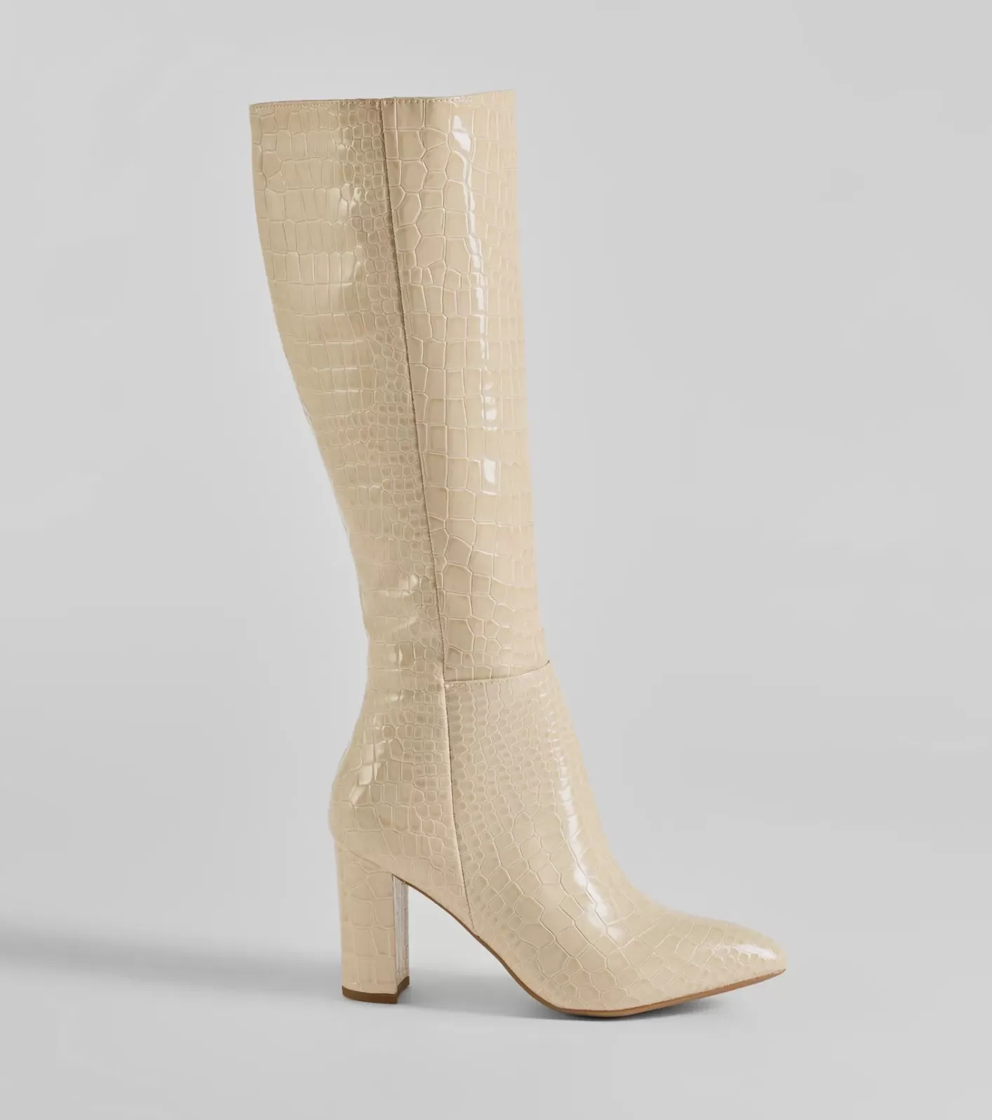Windsor Must-Have Under The Knee Croc Faux Leather Boots IVORY Discount