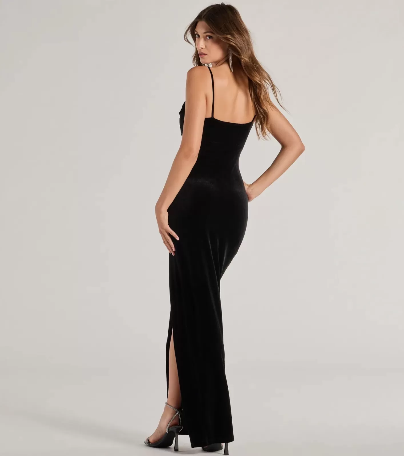 Windsor Myah Sleeveless High-Slit Velvet Cutout Dress BLACK Shop