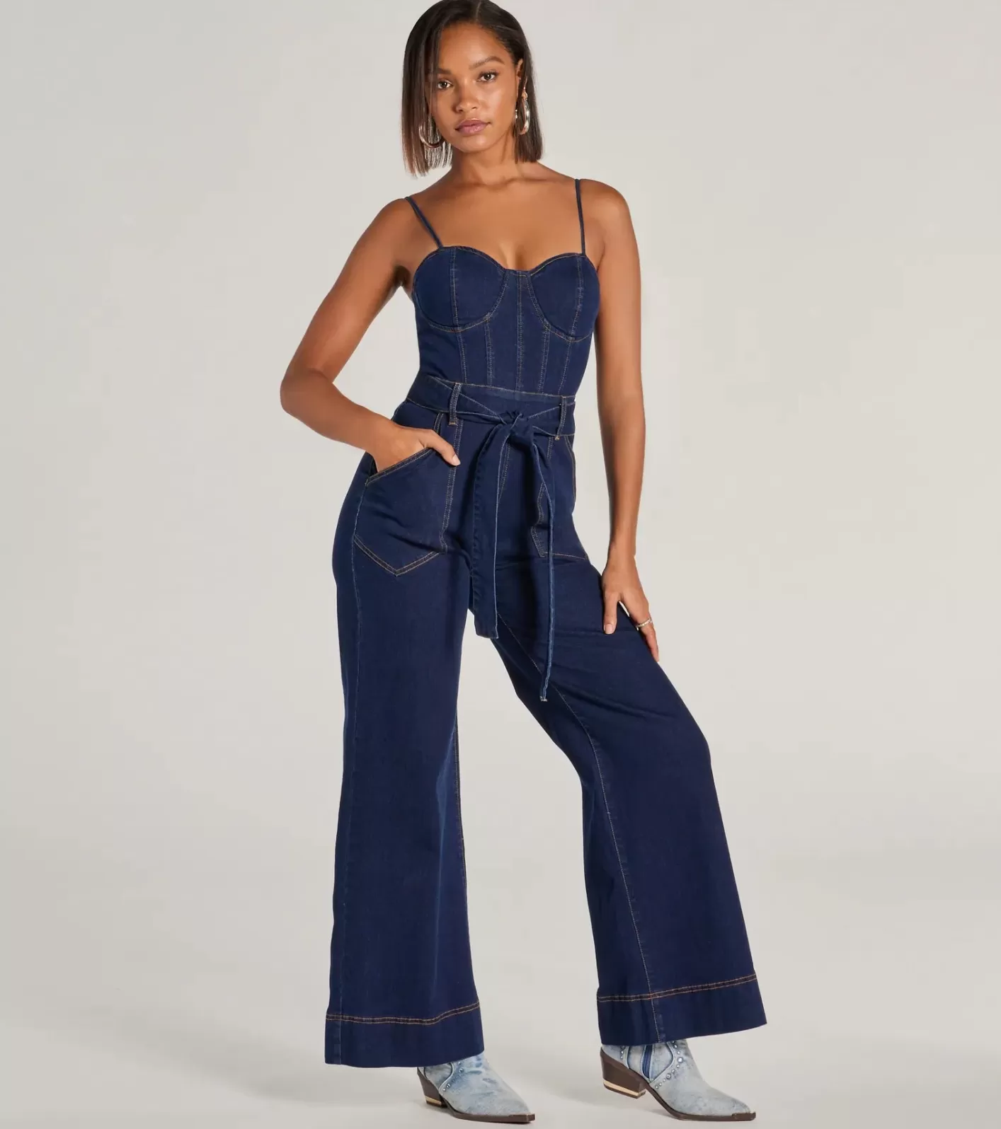 Windsor New Era Sweetheart Flare Denim Jumpsuit DARKDENIM Outlet