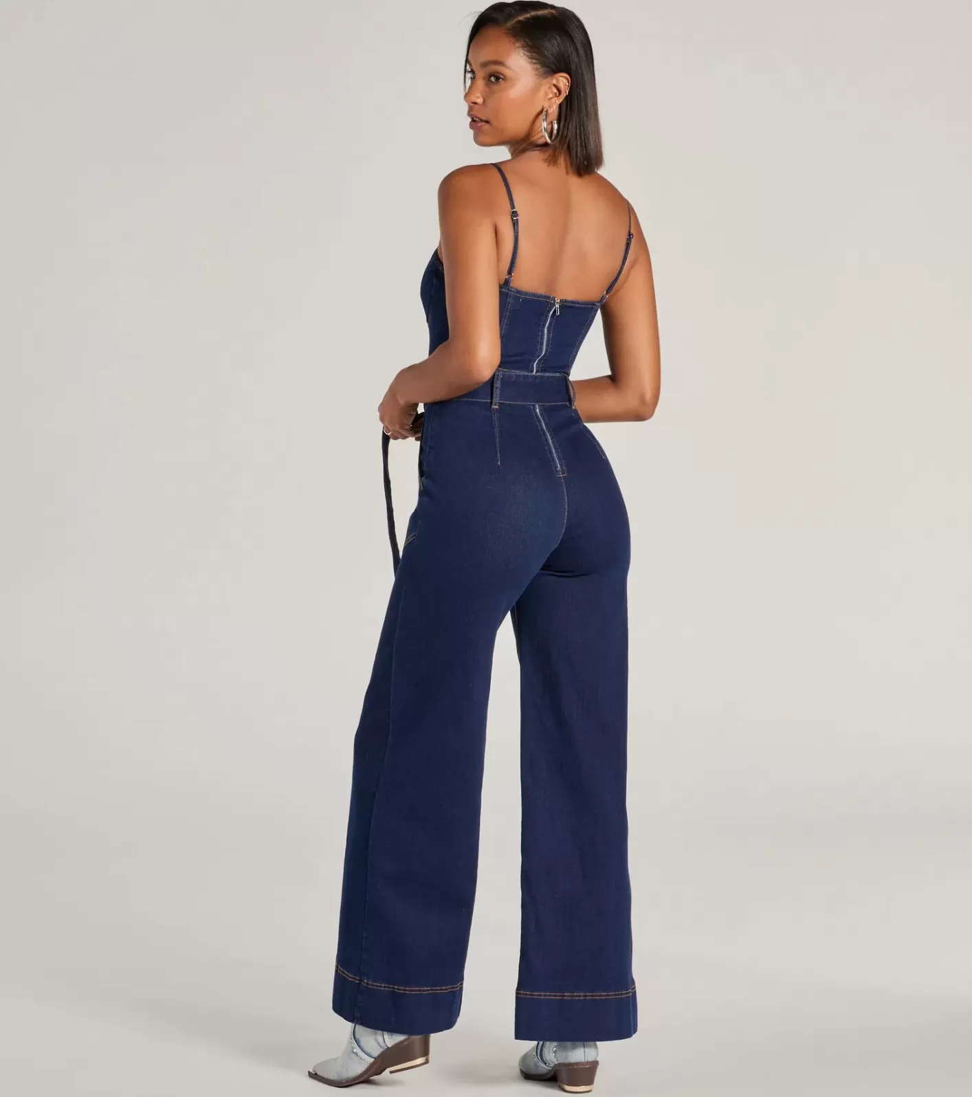 Windsor New Era Sweetheart Flare Denim Jumpsuit DARKDENIM Outlet