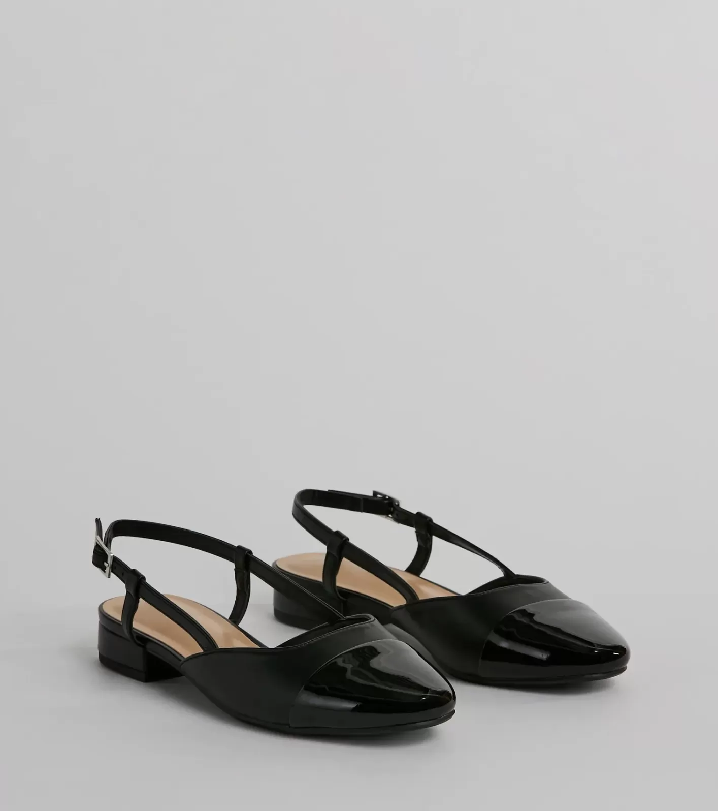 Windsor New Expression Square Toe Slingback Patent Flats BLACK Discount