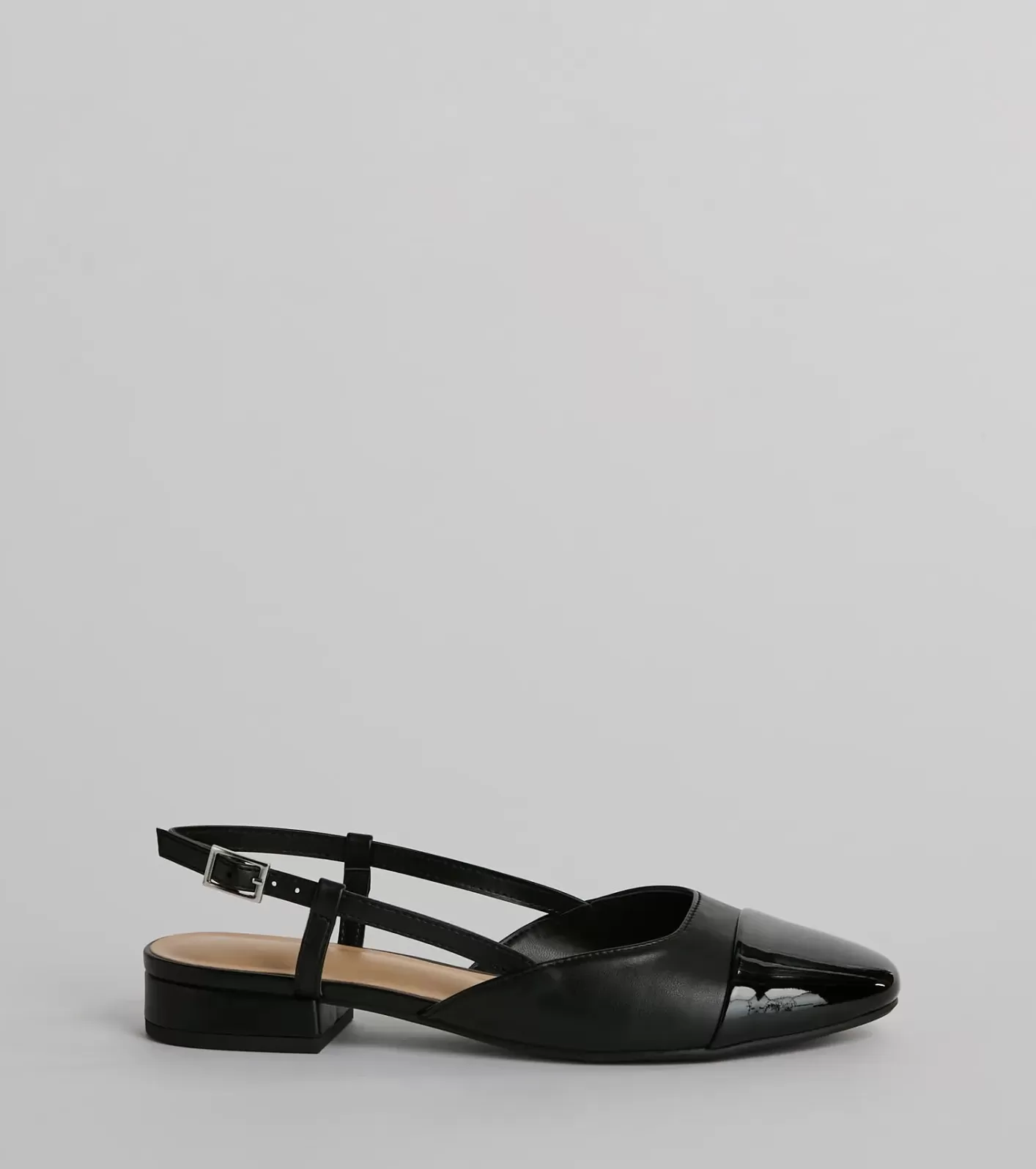 Windsor New Expression Square Toe Slingback Patent Flats BLACK Discount