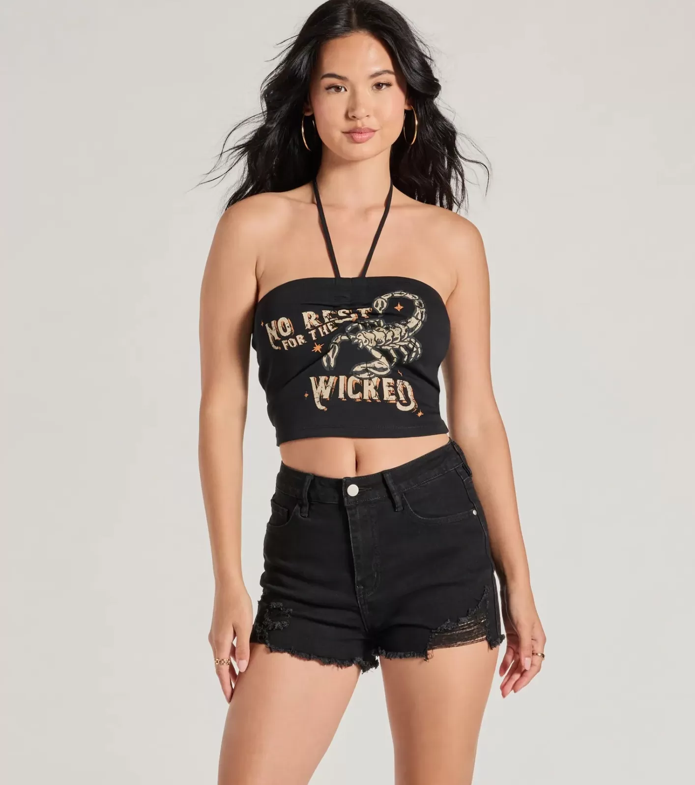 Windsor No Rest For The Wicked Halter Graphic Top BLACK Cheap