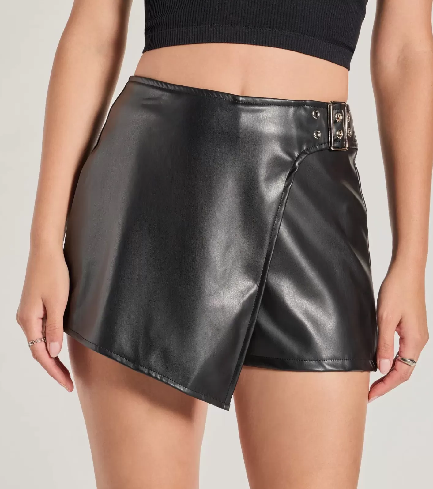 Windsor On The Edge High Rise Belted Faux Leather Skort BLACK Store