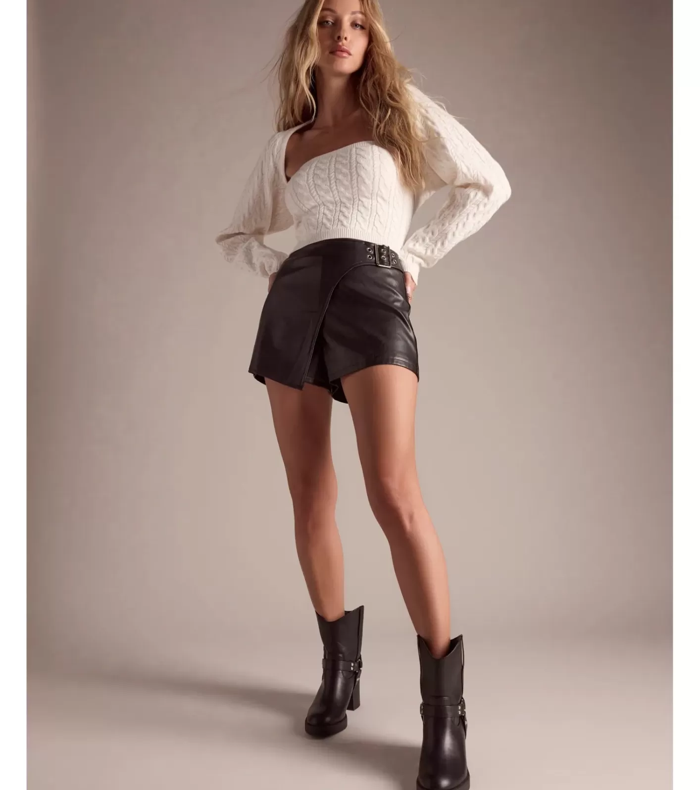 Windsor On The Edge High Rise Belted Faux Leather Skort BLACK Store