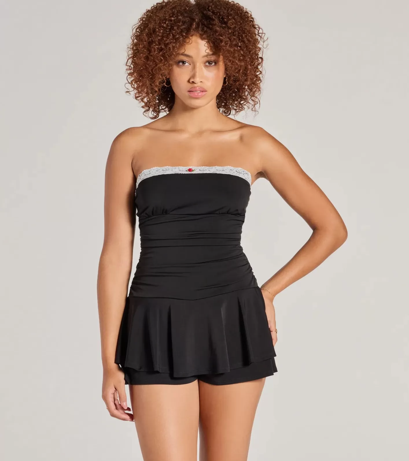 Windsor One of a Kind Rosette Lace Romper BLACK Store