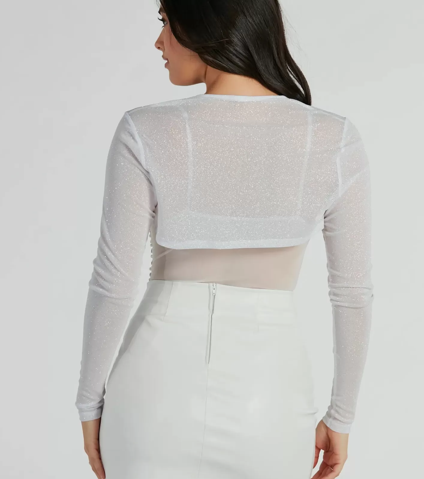 Windsor Party Glow Glitter Mesh Bolero WHITE Hot