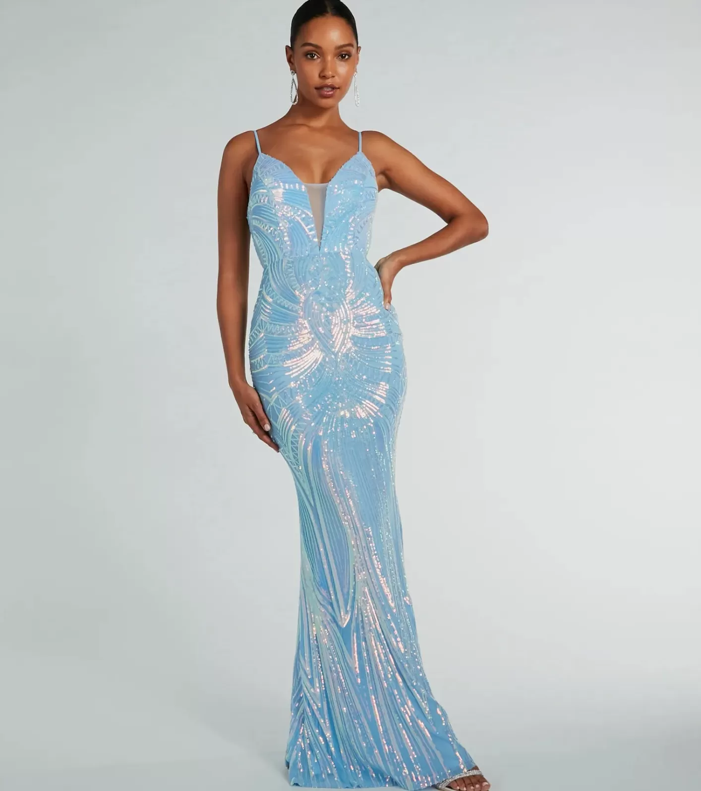 Windsor Pauline Formal Sequin Draped Bead Mermaid Dress LIGHTBLUE Store