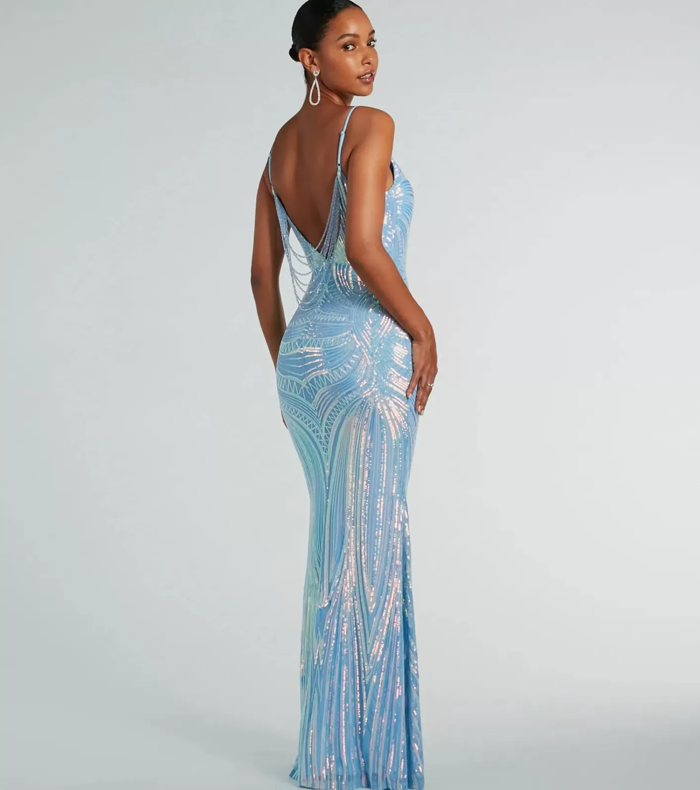 Windsor Pauline Formal Sequin Draped Bead Mermaid Dress LIGHTBLUE Store