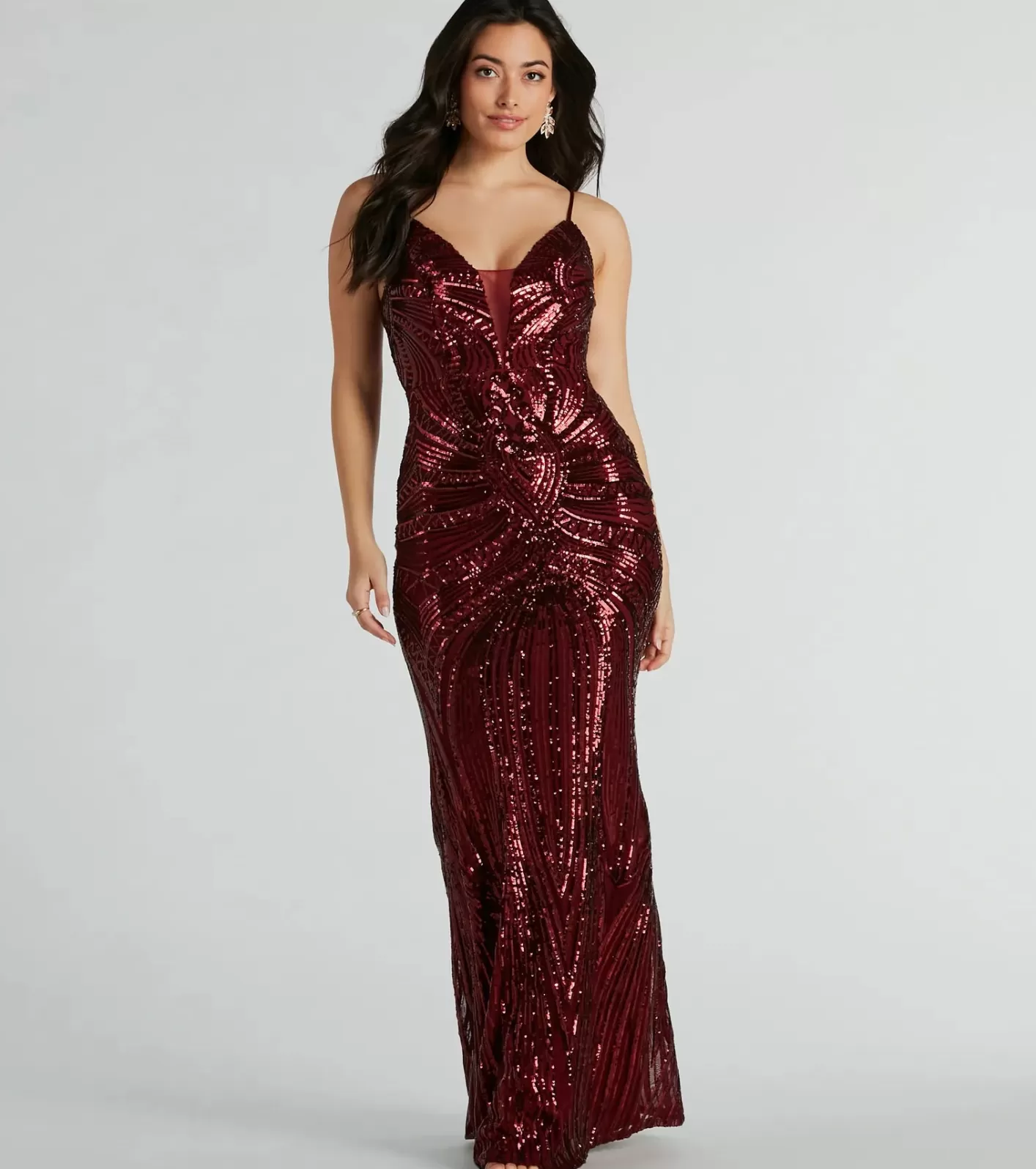 Windsor Pauline Formal Sequin Draped Bead Mermaid Dress WINE Cheap