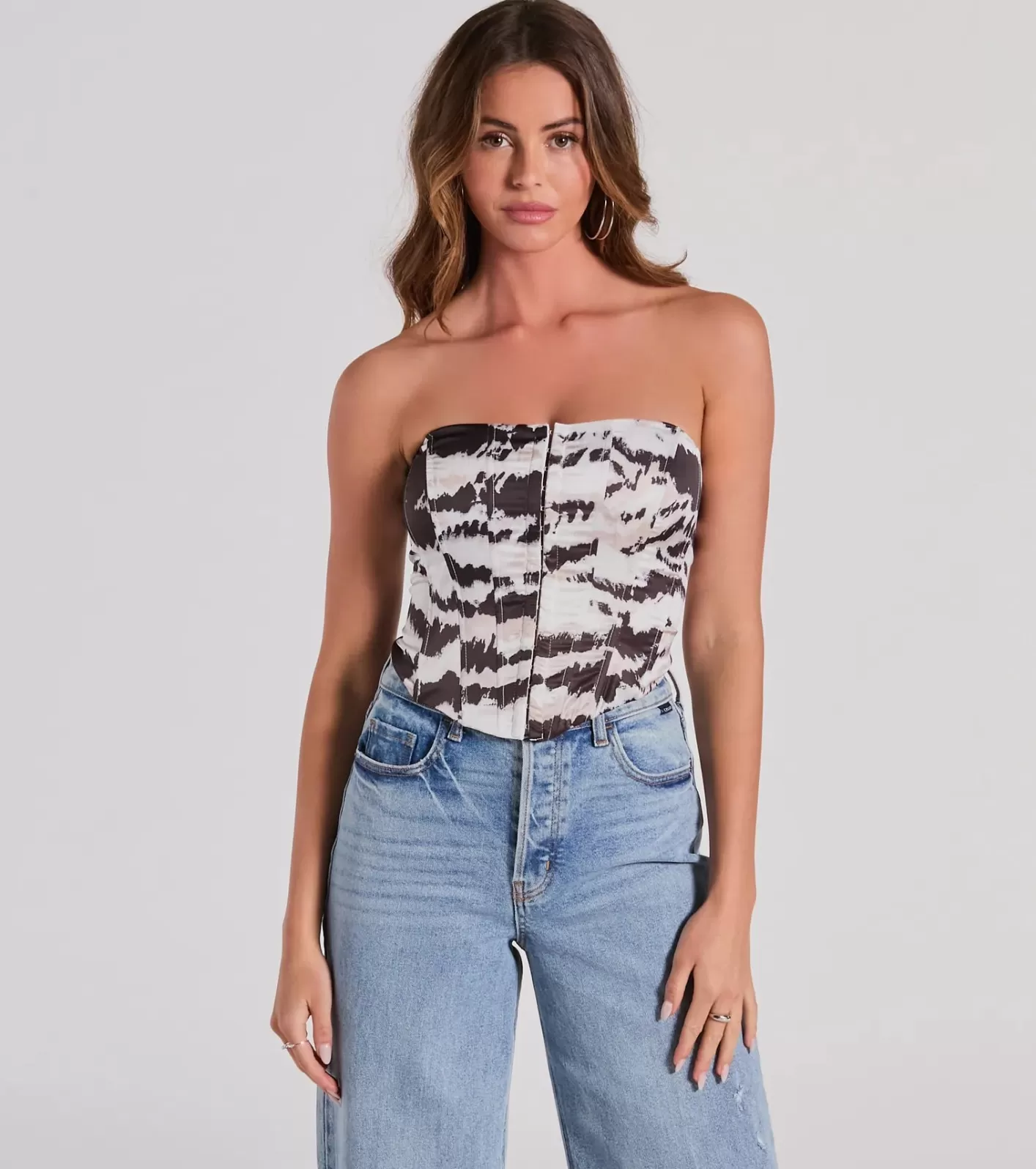 Windsor Perfect Evening Strapless Lace-Up Marble Corset Top MULTI Store