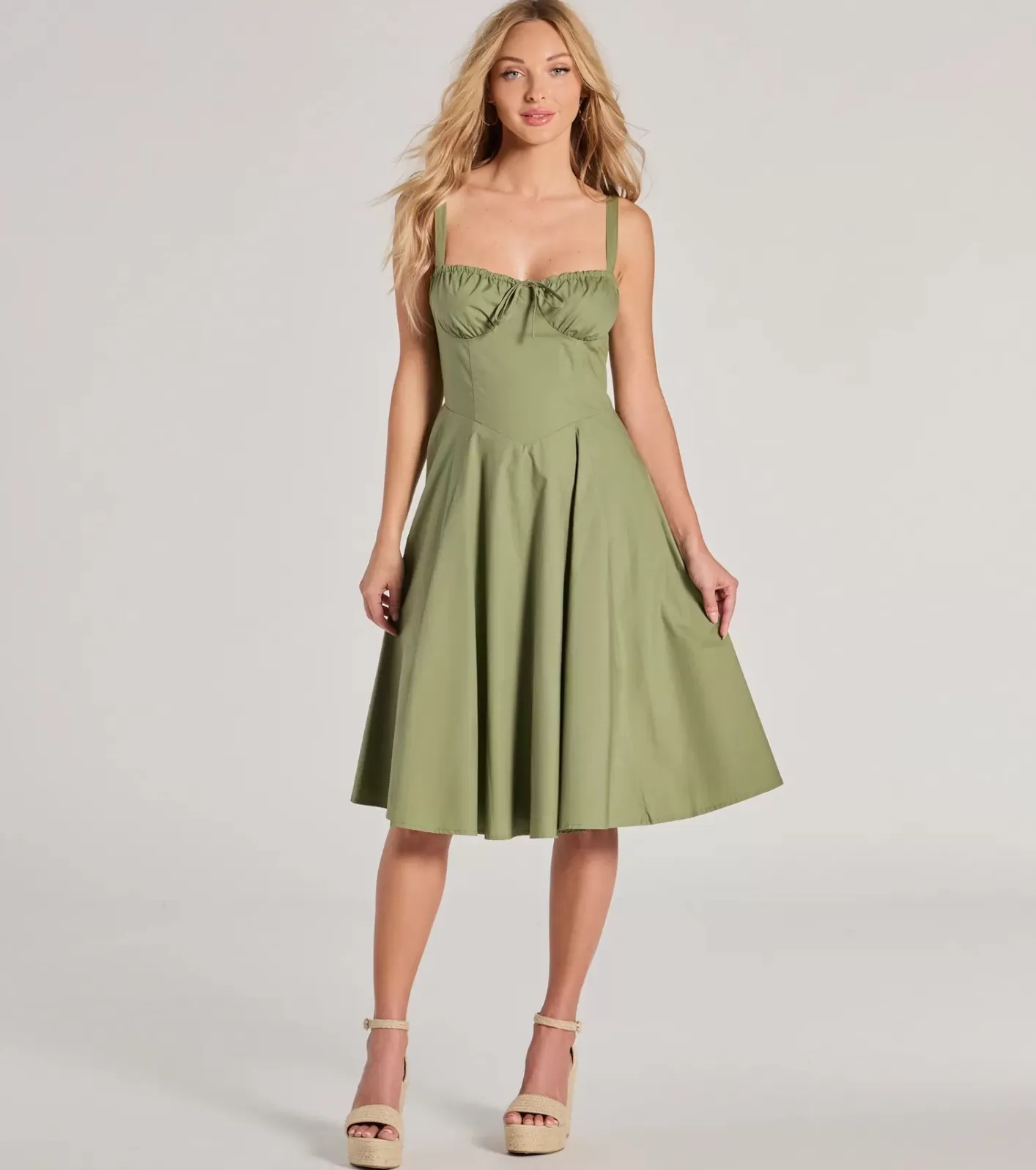 Windsor Picturesque Cutie Corset Lace-Up A-Line Midi Dress SAGE Shop