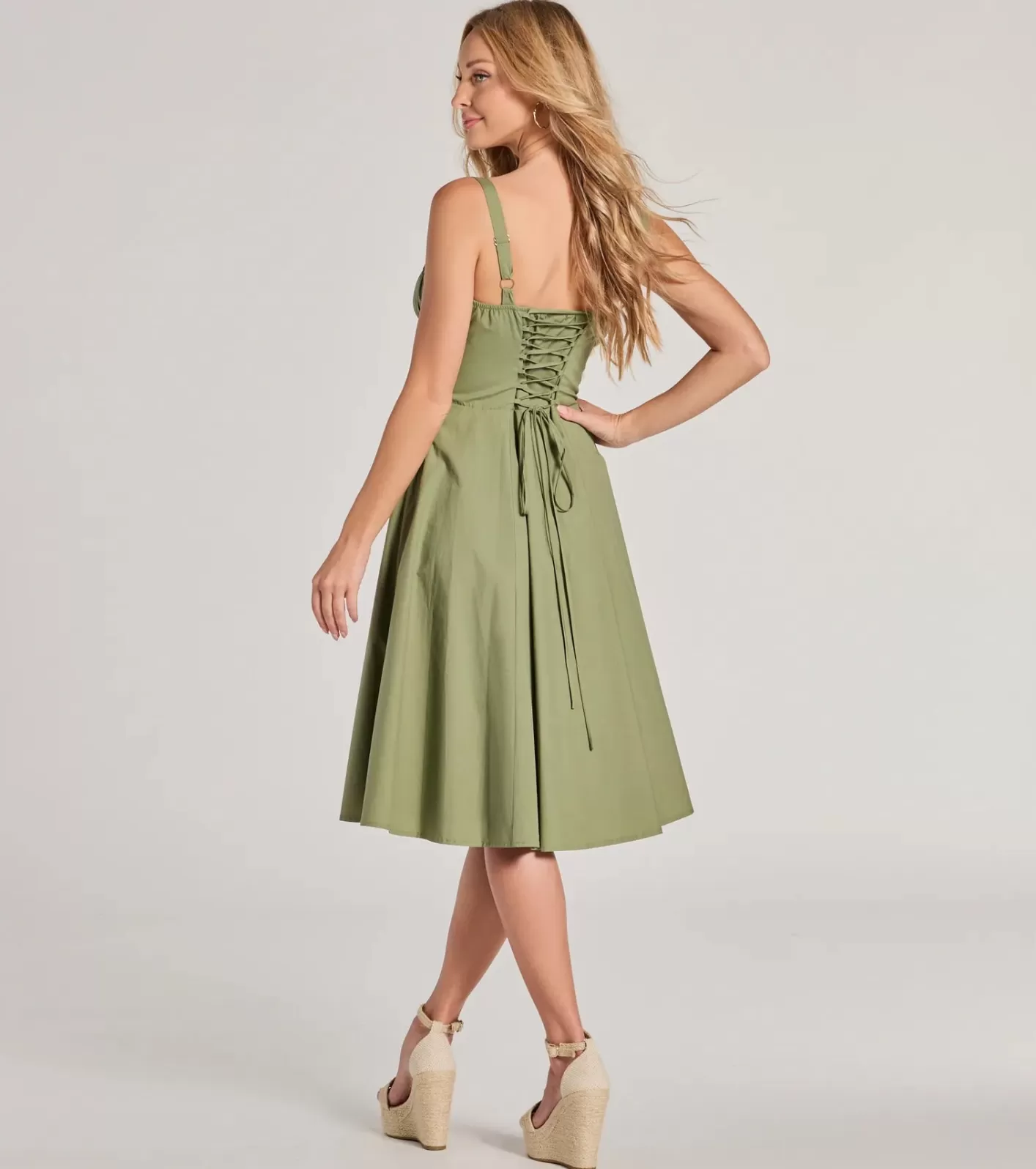Windsor Picturesque Cutie Corset Lace-Up A-Line Midi Dress SAGE Shop