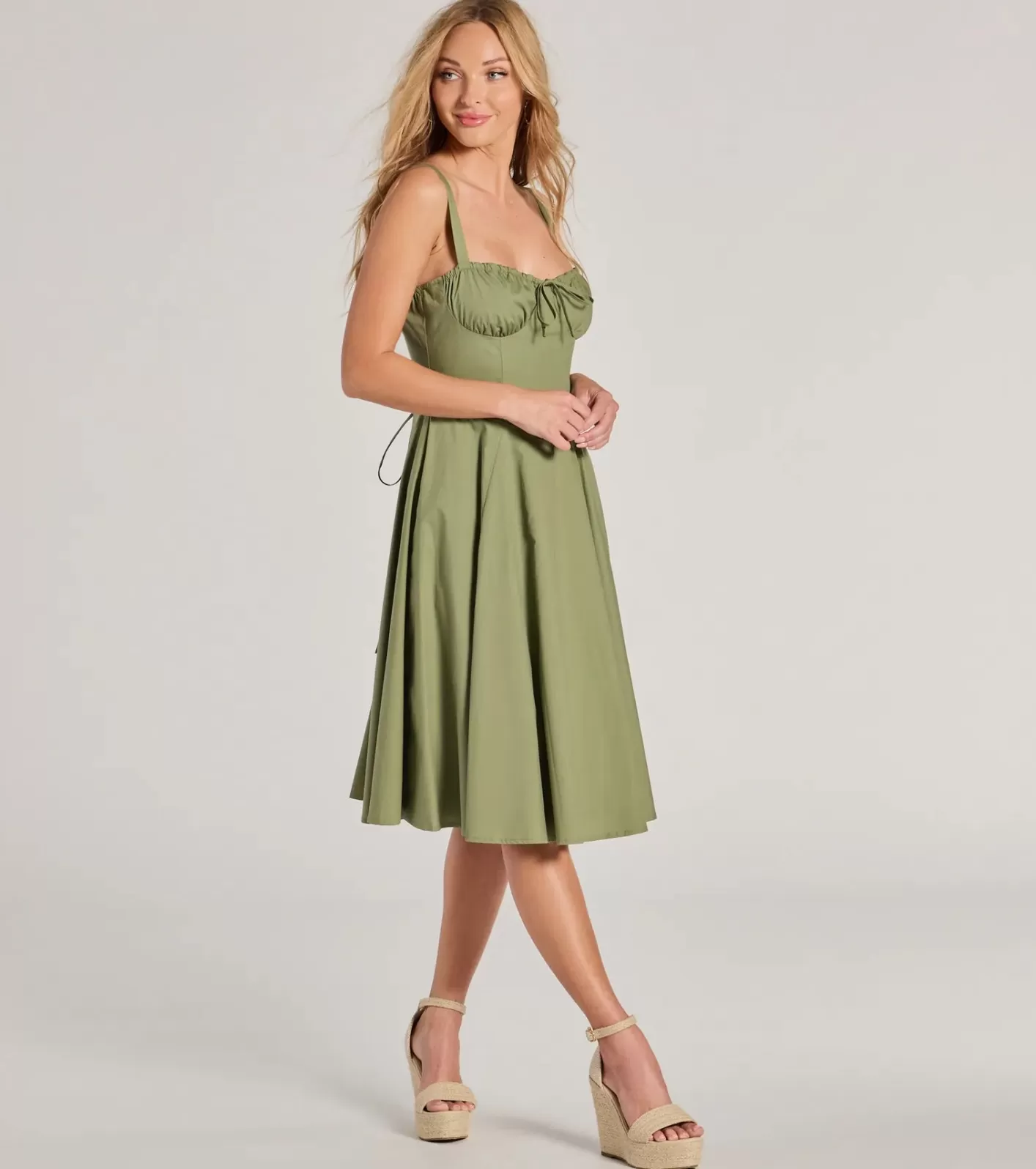 Windsor Picturesque Cutie Corset Lace-Up A-Line Midi Dress SAGE Shop
