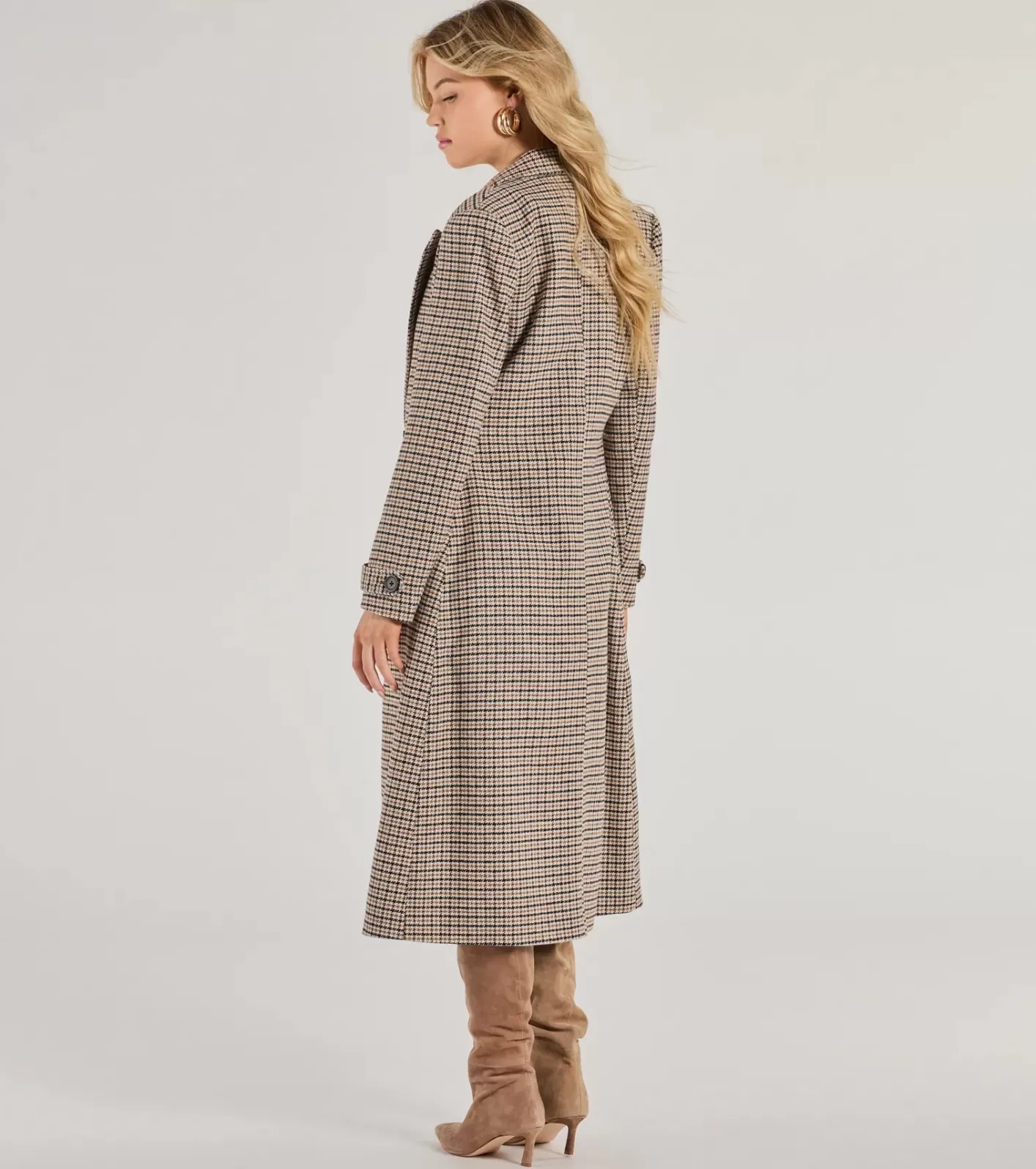 Windsor Plaid Perfection Faux Wool Long Coat NATURAL Sale