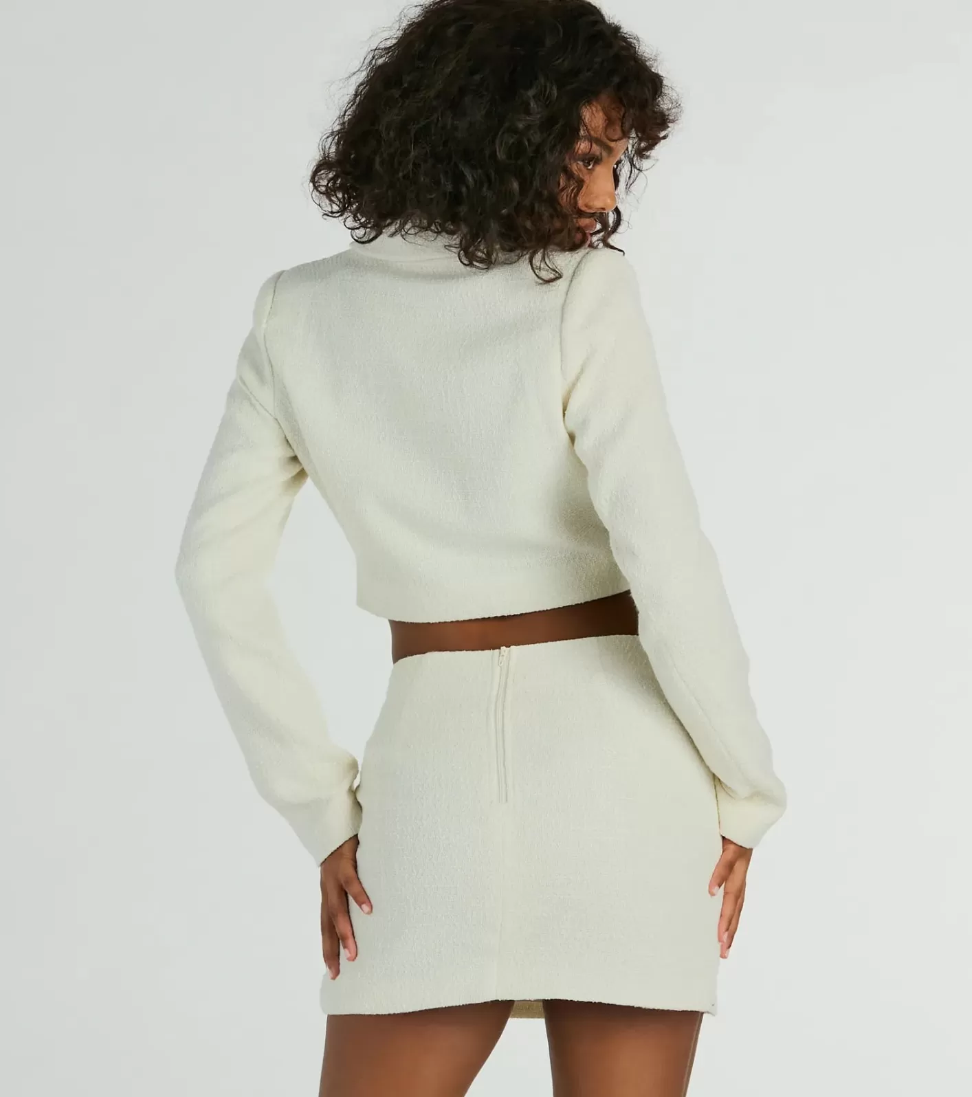 Windsor Posh Pursuit Long Sleeve Tweed Crop Blazer IVORY Flash Sale