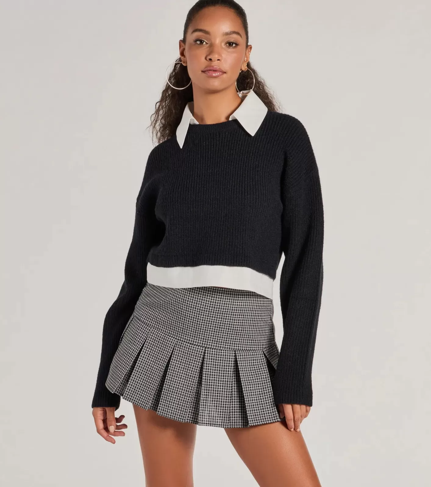 Windsor Preppy Aesthetic Collared Crew Neck Sweater BLACK Online