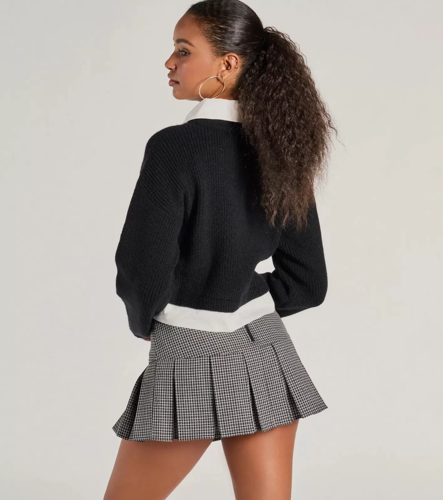 Windsor Preppy Aesthetic Collared Crew Neck Sweater BLACK Online