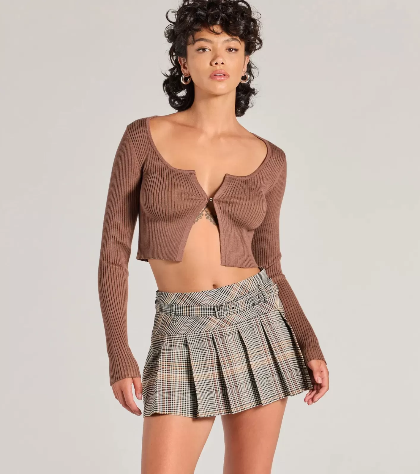Windsor Preppy In Plaid Belted And Pleated Skort BROWN Best