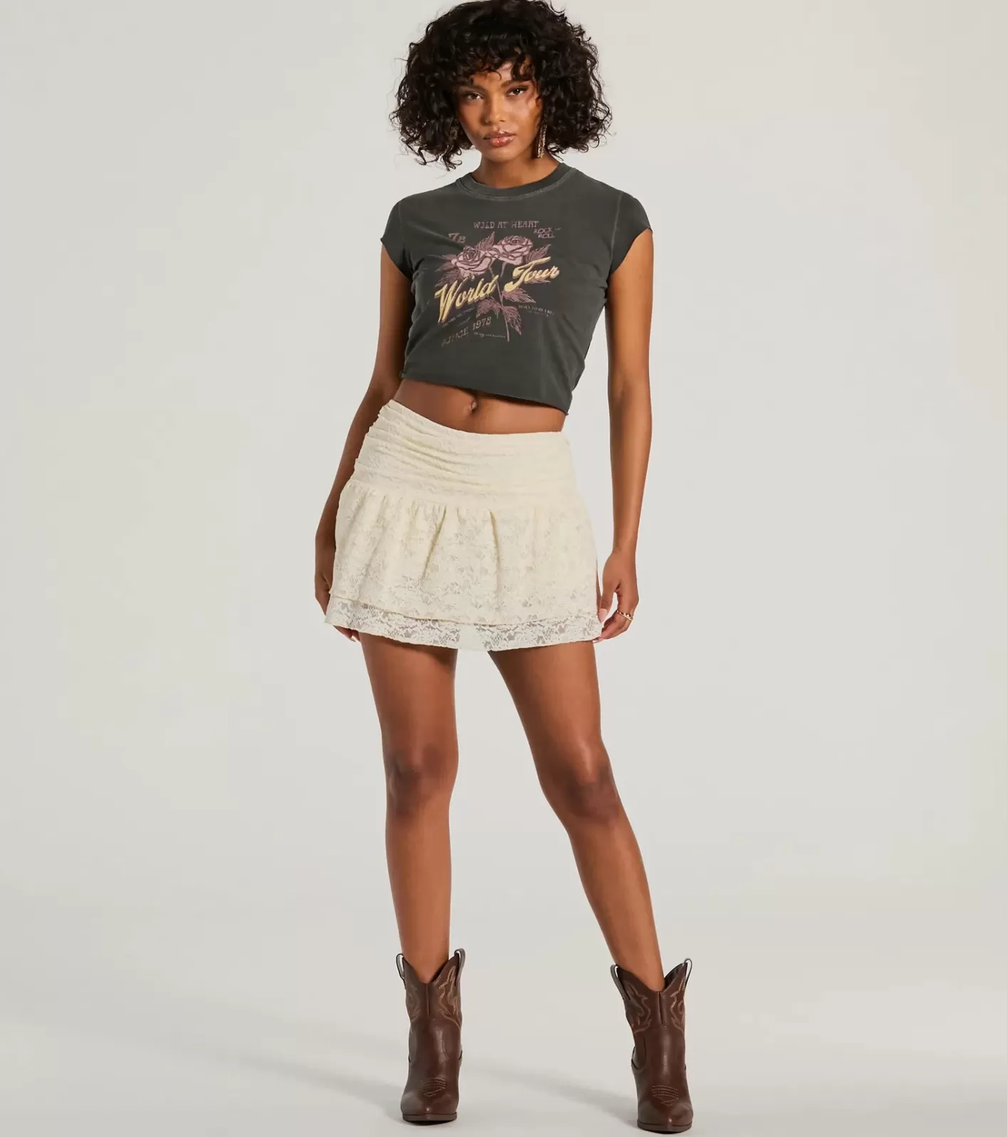 Windsor Prettiest Cutie High Rise Ruffle Lace Skort IVORY Cheap