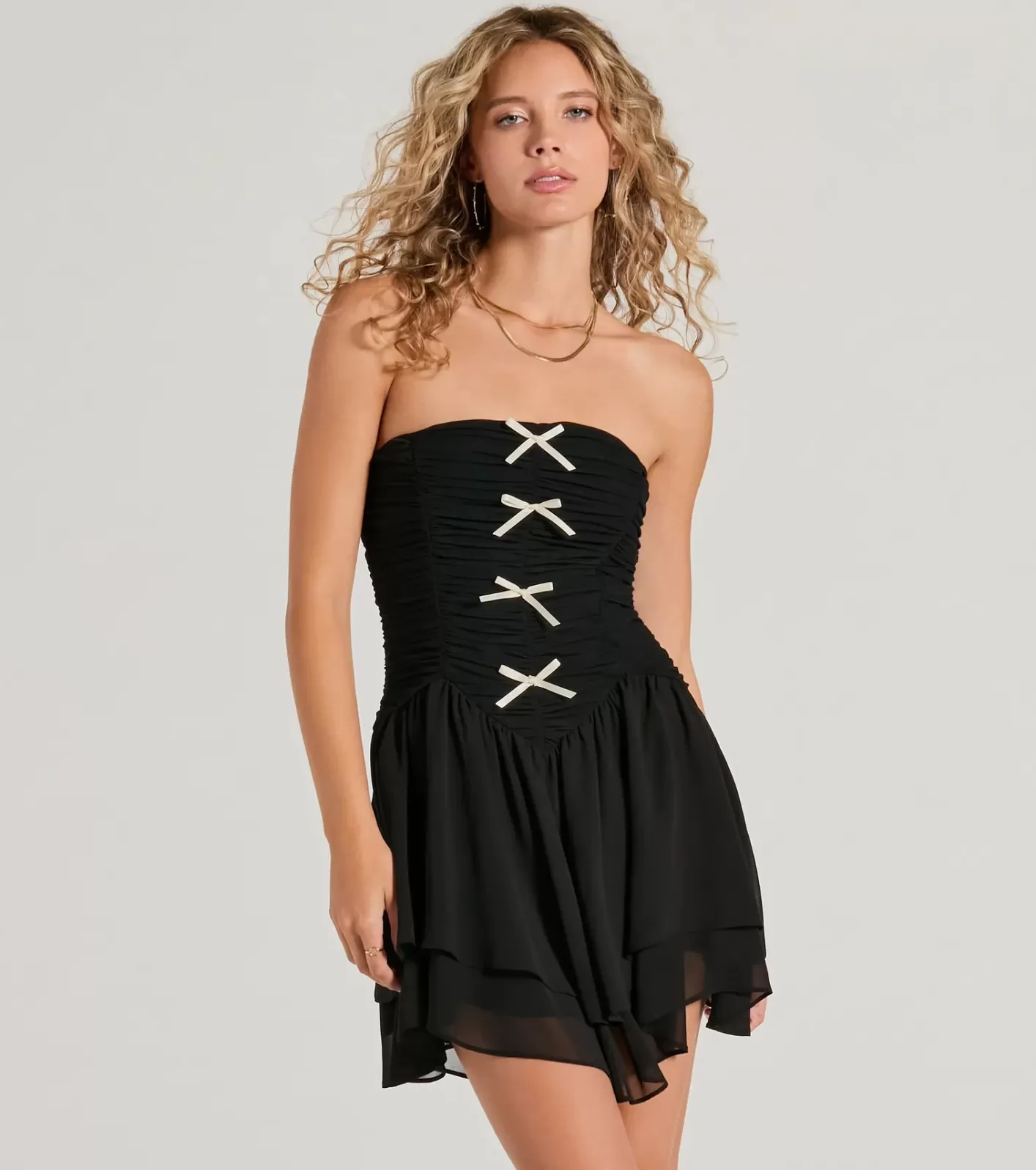 Windsor Prettiest Pick Strapless Bow A-Line Mini Dress BLACK Shop