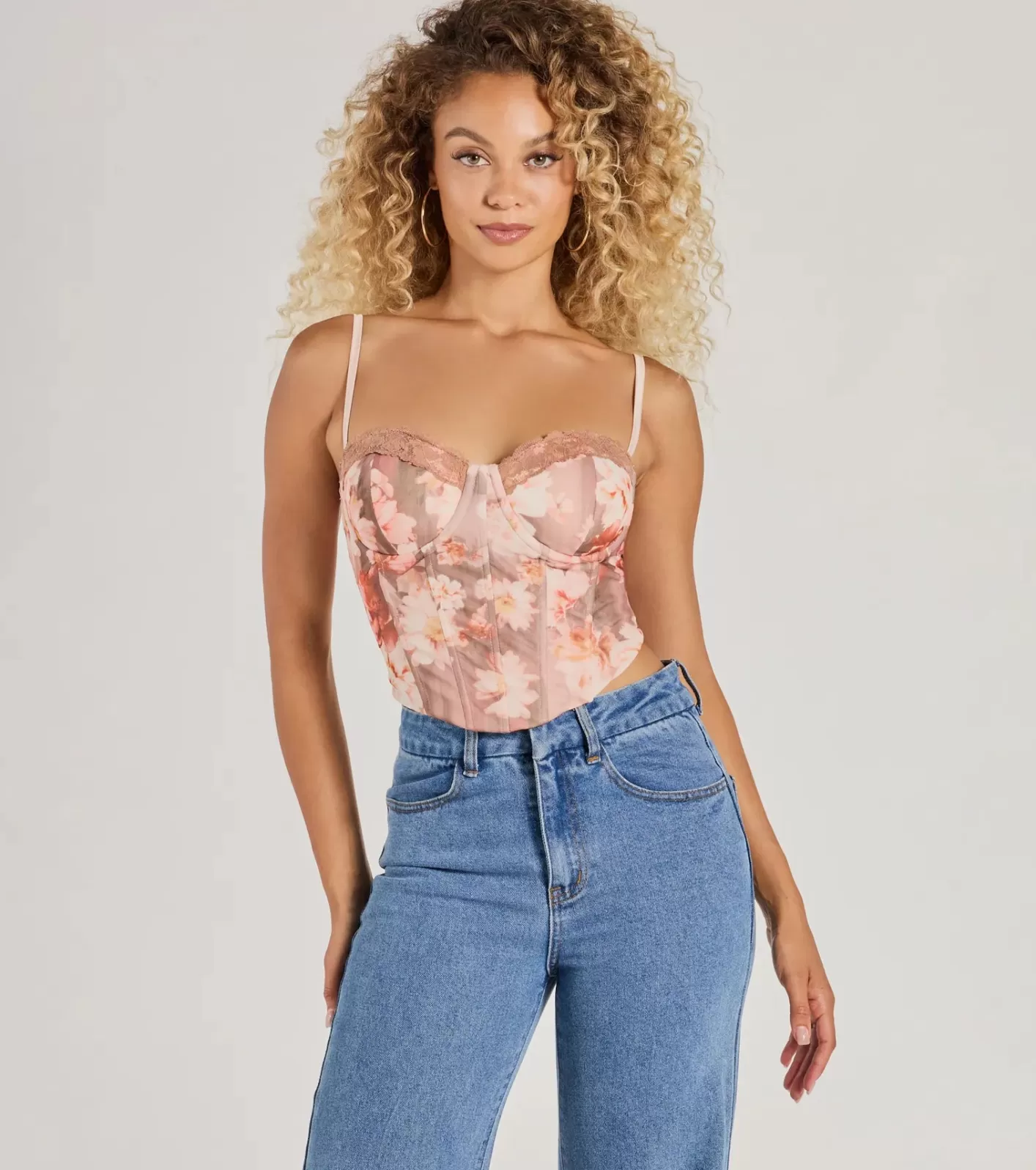 Windsor Pretty It Girl Lace-Up Floral Bustier MAUVE Flash Sale