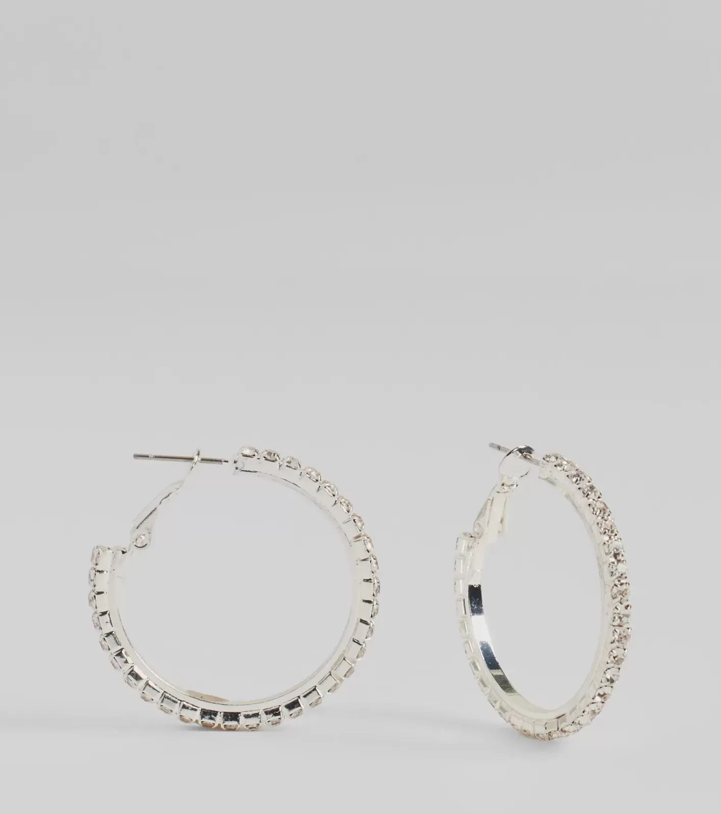 Windsor Pretty Sparkle Rhinestone Hoop Earrings SILVER New